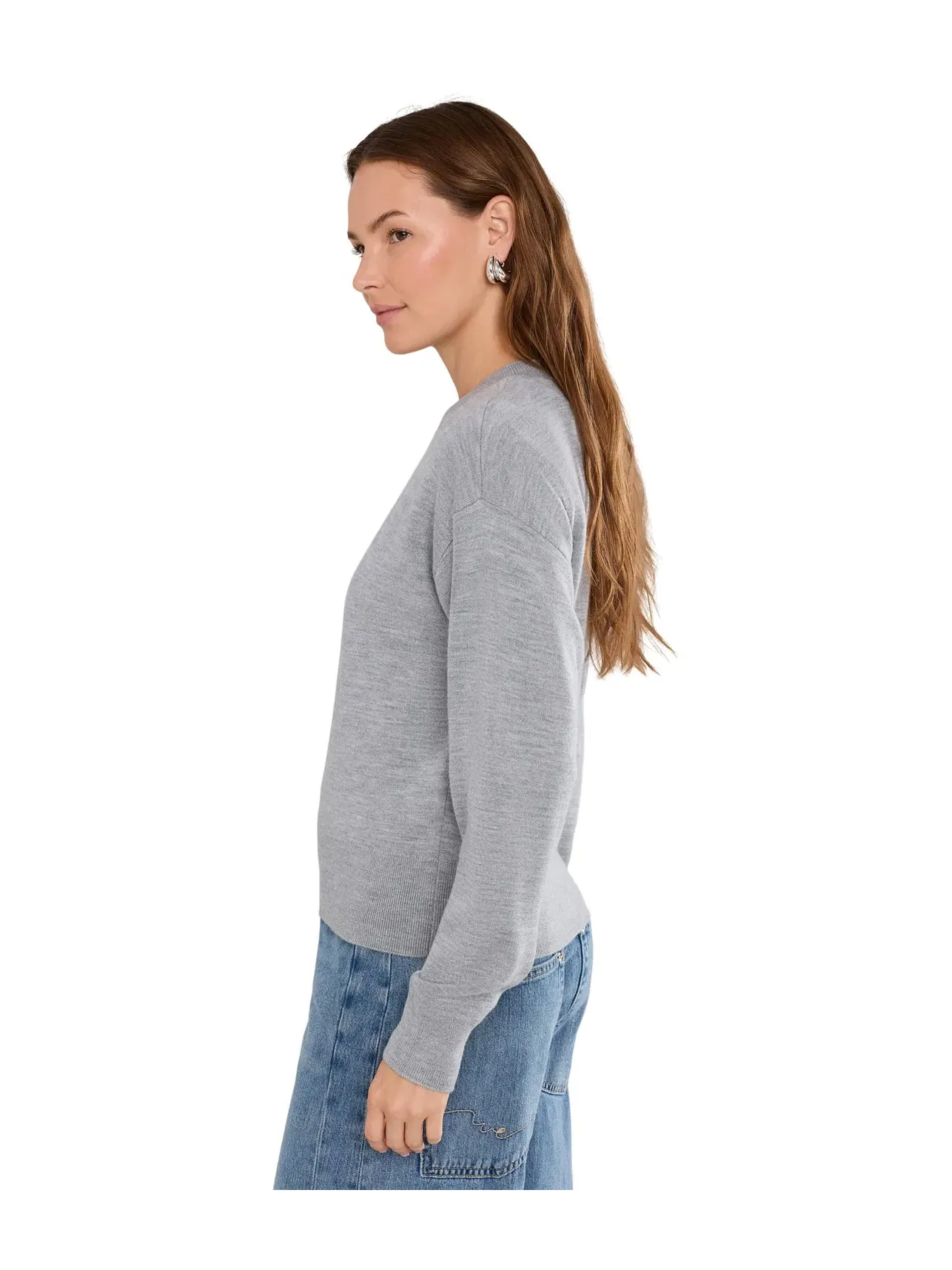 Свитер из мериноса и шелка с клиньями Merino Silk Wedged Casey Crew Madewell — изображение 3 из 5, серый