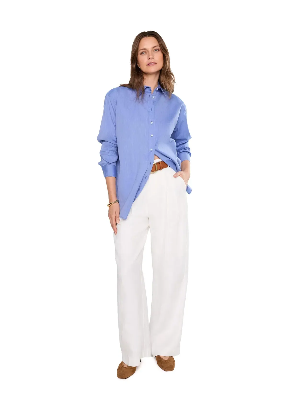 Хлопковая рубашка оверсайз End-On-End Lauren Ralph Lauren — изображение 2 из 5, синий