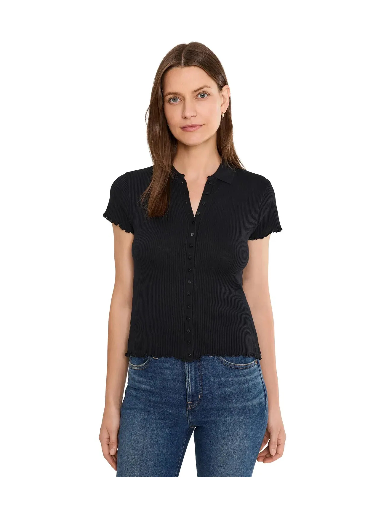 Поло с ребристыми рукавами-крылышками Madewell — изображение 1 из 5, черный