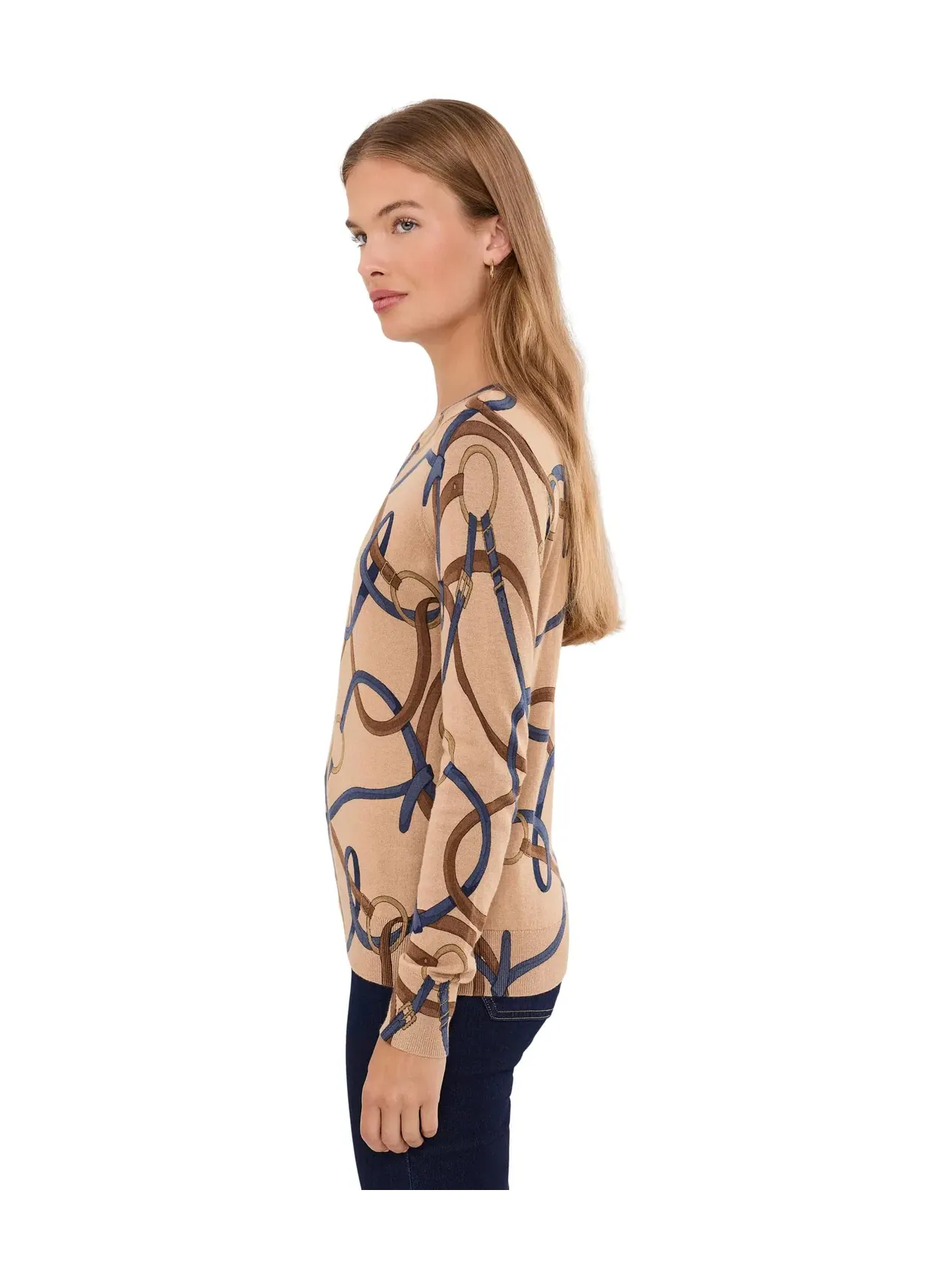 Укороченный свитер из хлопка и модала с принтом в виде пояса. Lauren Ralph Lauren — изображение 3 из 5, мульти