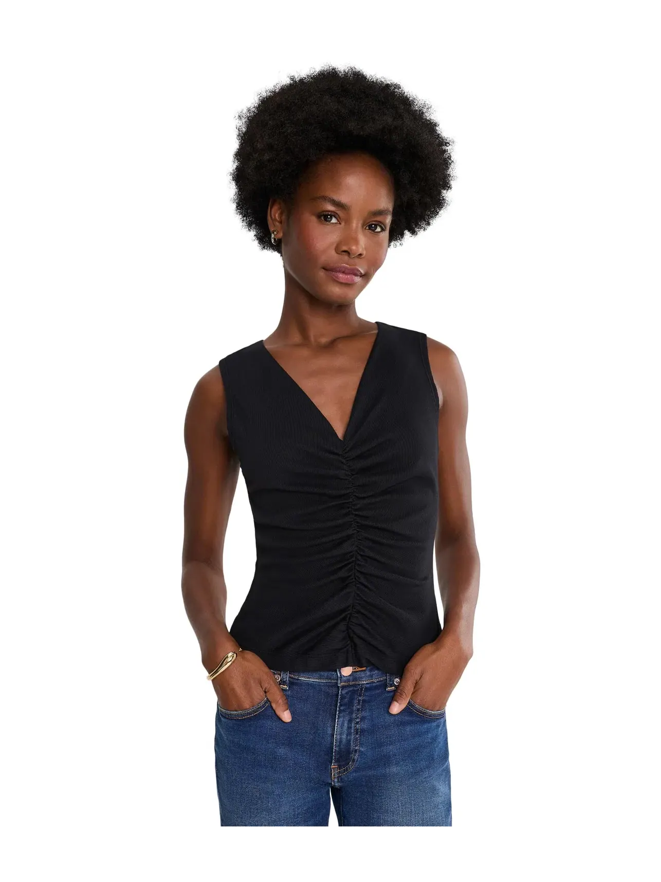 Топ-майка со сборками спереди Lune Shirred Front Tank Michael Stars — изображение 1 из 5, черный