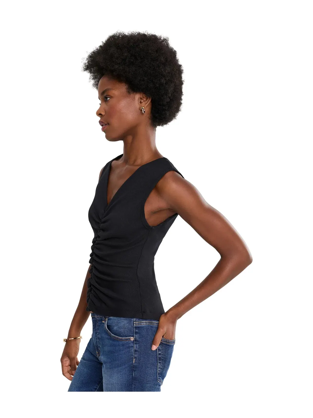 Топ-майка со сборками спереди Lune Shirred Front Tank Michael Stars — изображение 3 из 5, черный