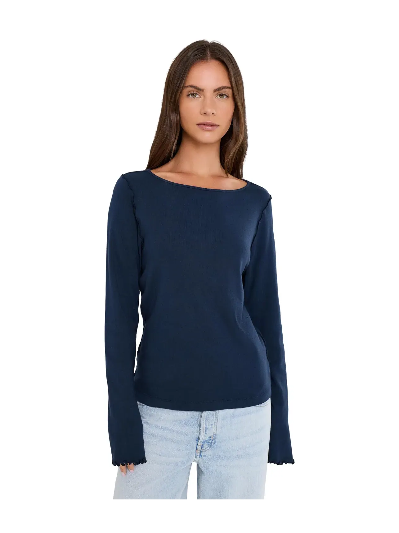 Лонгслив с вырезом лодочка и расклешенными рукавами Kit Flared Sleeve Long Sleeve Boatneck Michael Stars — изображение 1 из 5