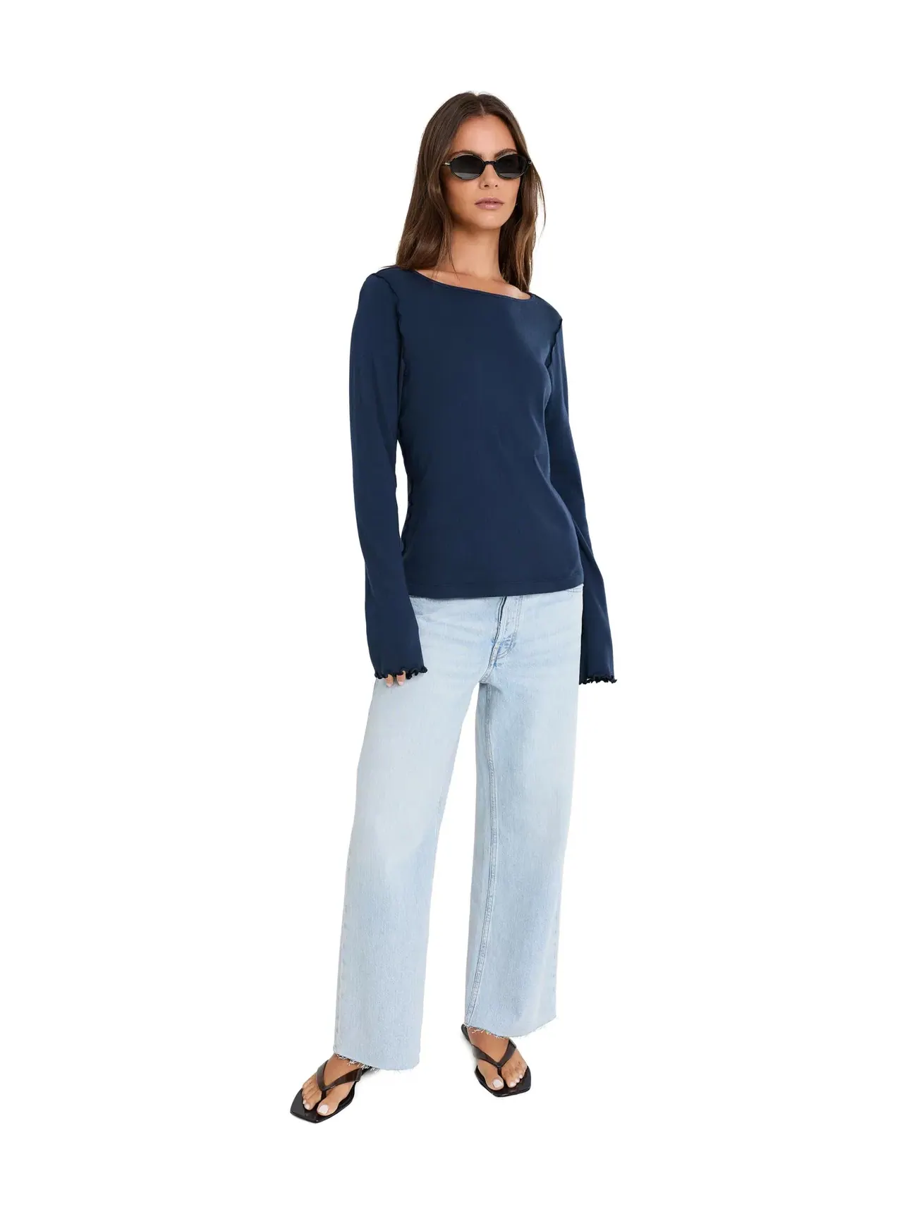 Лонгслив с вырезом лодочка и расклешенными рукавами Kit Flared Sleeve Long Sleeve Boatneck Michael Stars — изображение 2 из 5