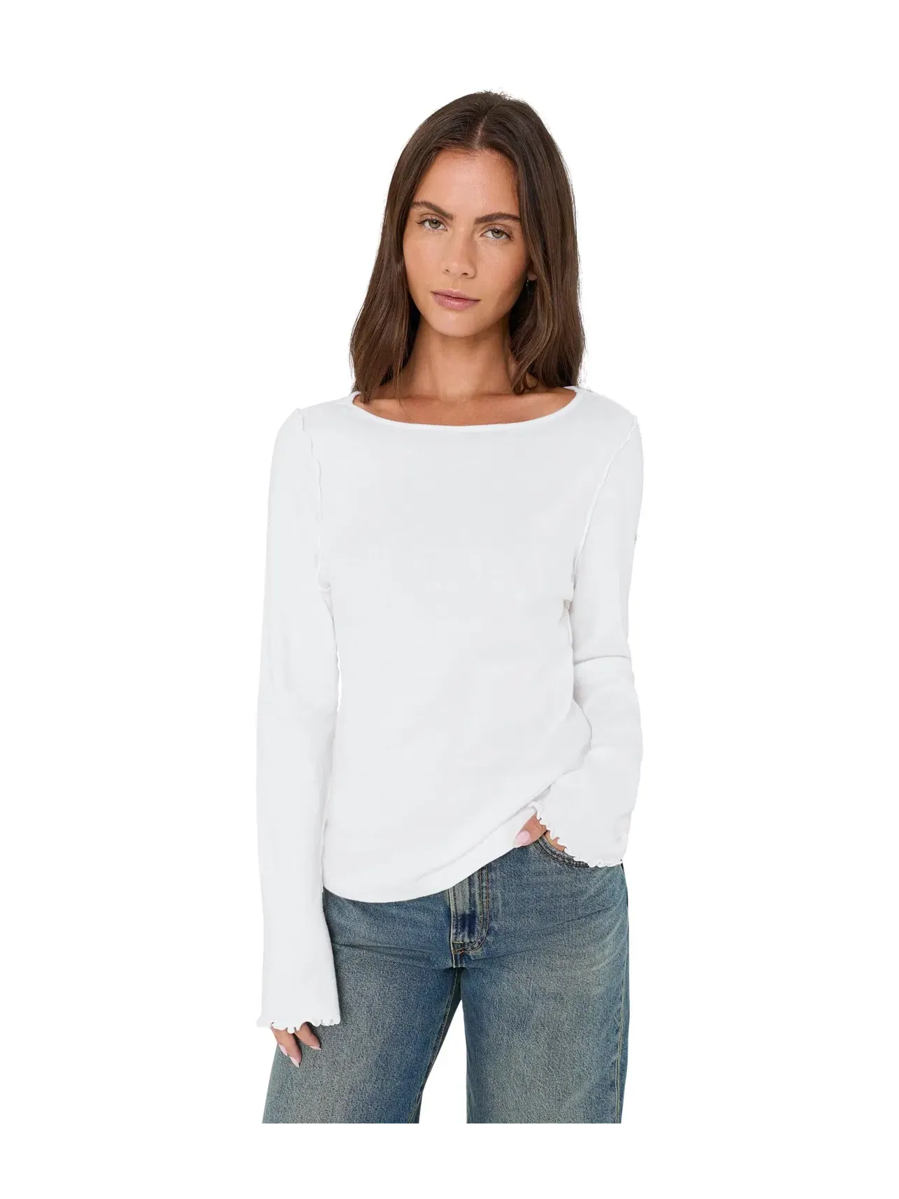 Лонгслив с вырезом лодочка и расклешенными рукавами Kit Flared Sleeve Long Sleeve Boatneck Michael Stars — изображение 1 из 5