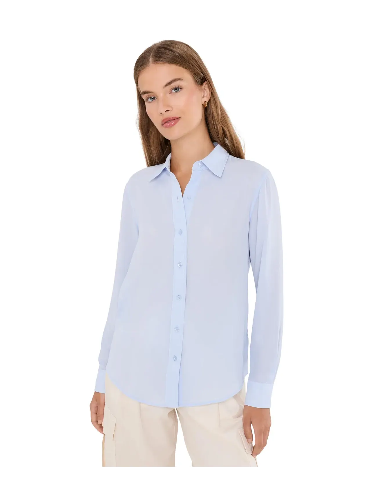 Рубашка из жоржета классического кроя для невысоких девушек Lauren Ralph Lauren — изображение 1 из 5, синий