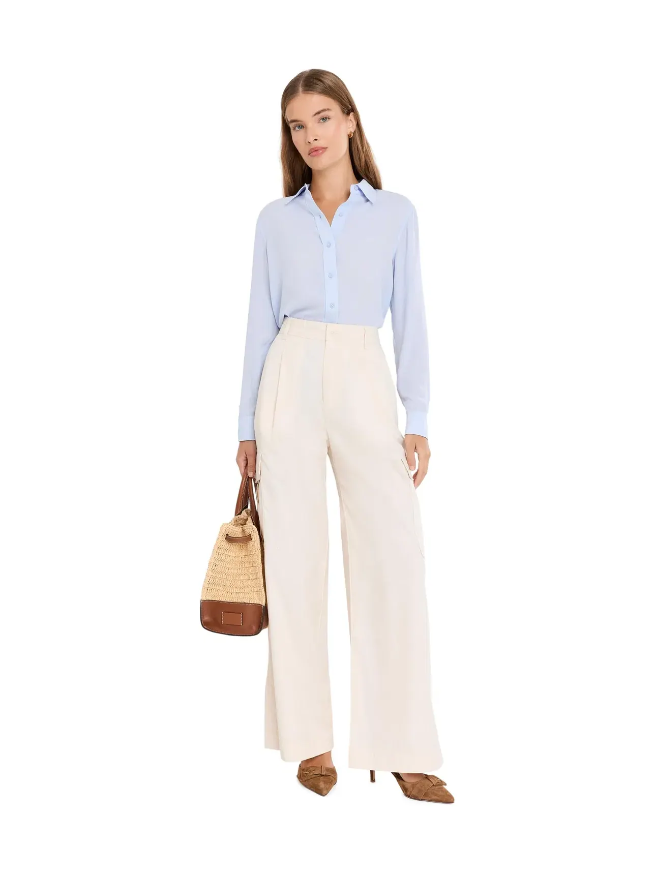 Рубашка из жоржета классического кроя для невысоких девушек Lauren Ralph Lauren — изображение 2 из 5, синий