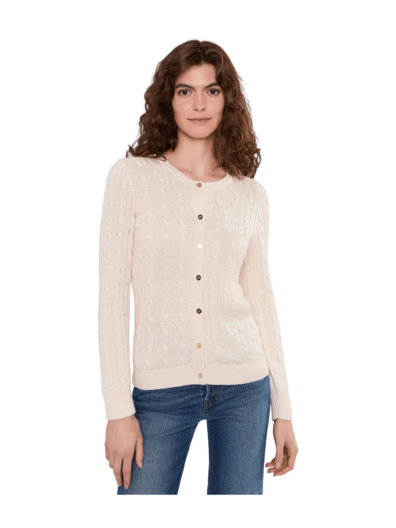 Кардиган из хлопковой смеси с косами Lauren Ralph Lauren — изображение 1 из 5, кремовый