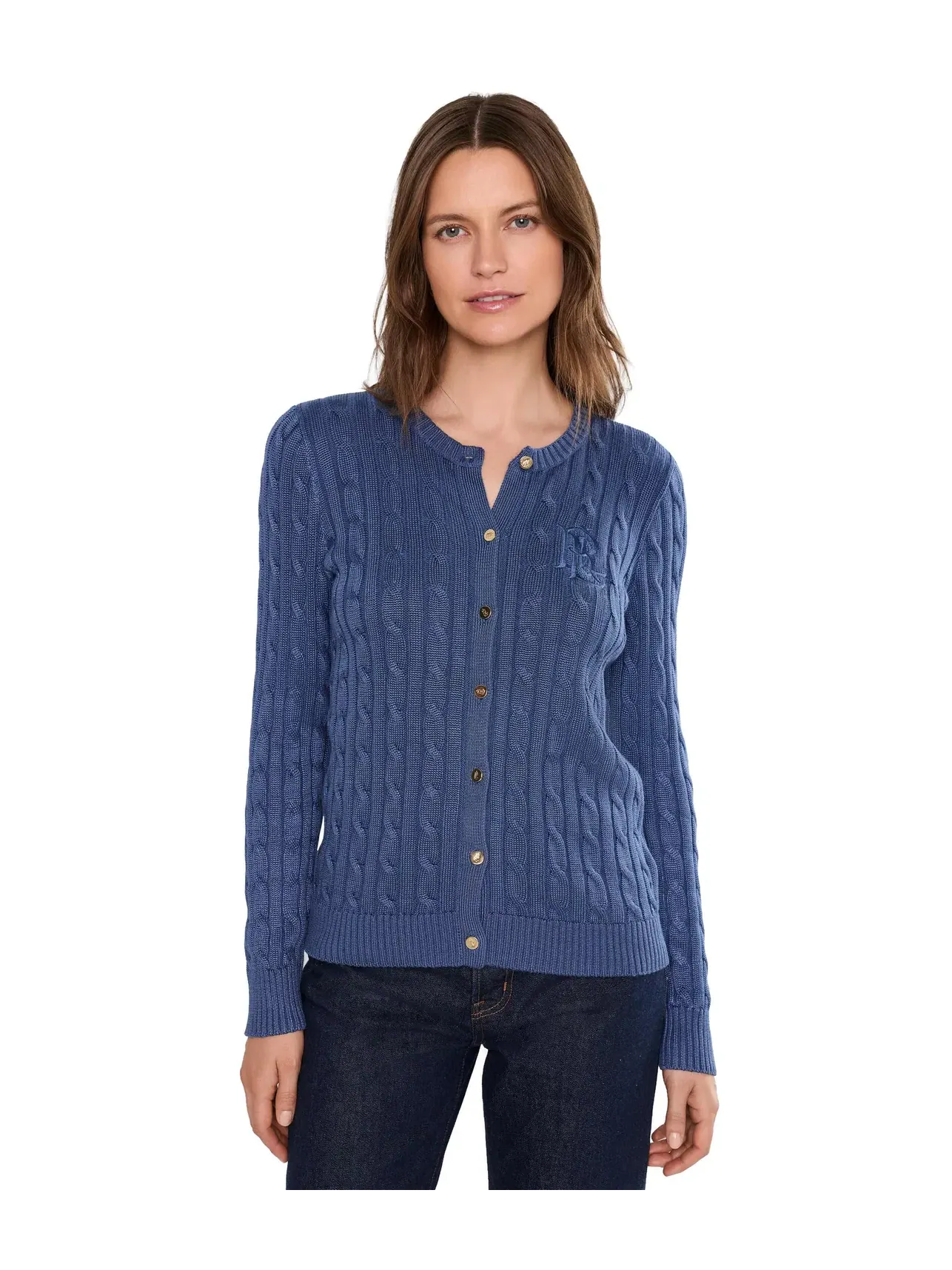 Кардиган из хлопковой смеси с косами Lauren Ralph Lauren — изображение 1 из 5, синий