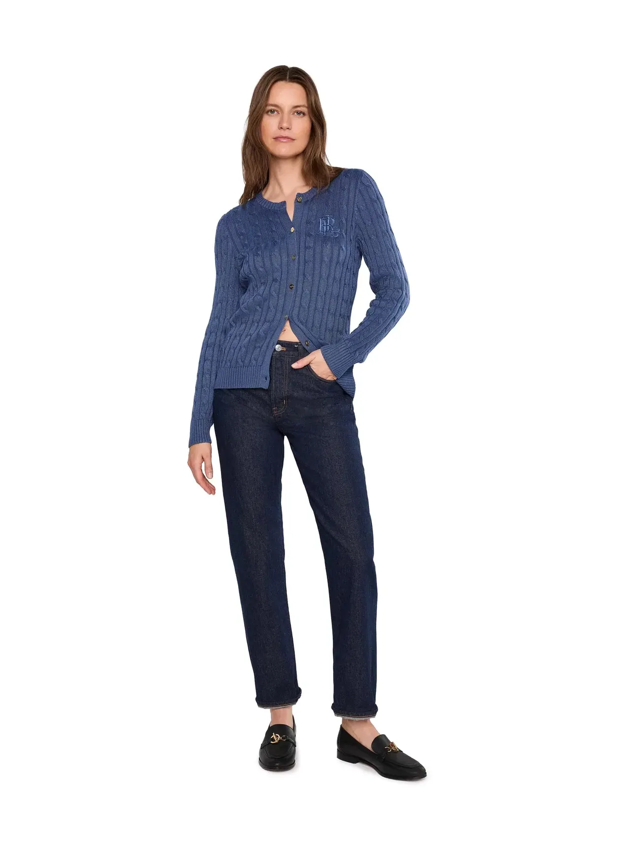 Кардиган из хлопковой смеси с косами Lauren Ralph Lauren — изображение 2 из 5, синий