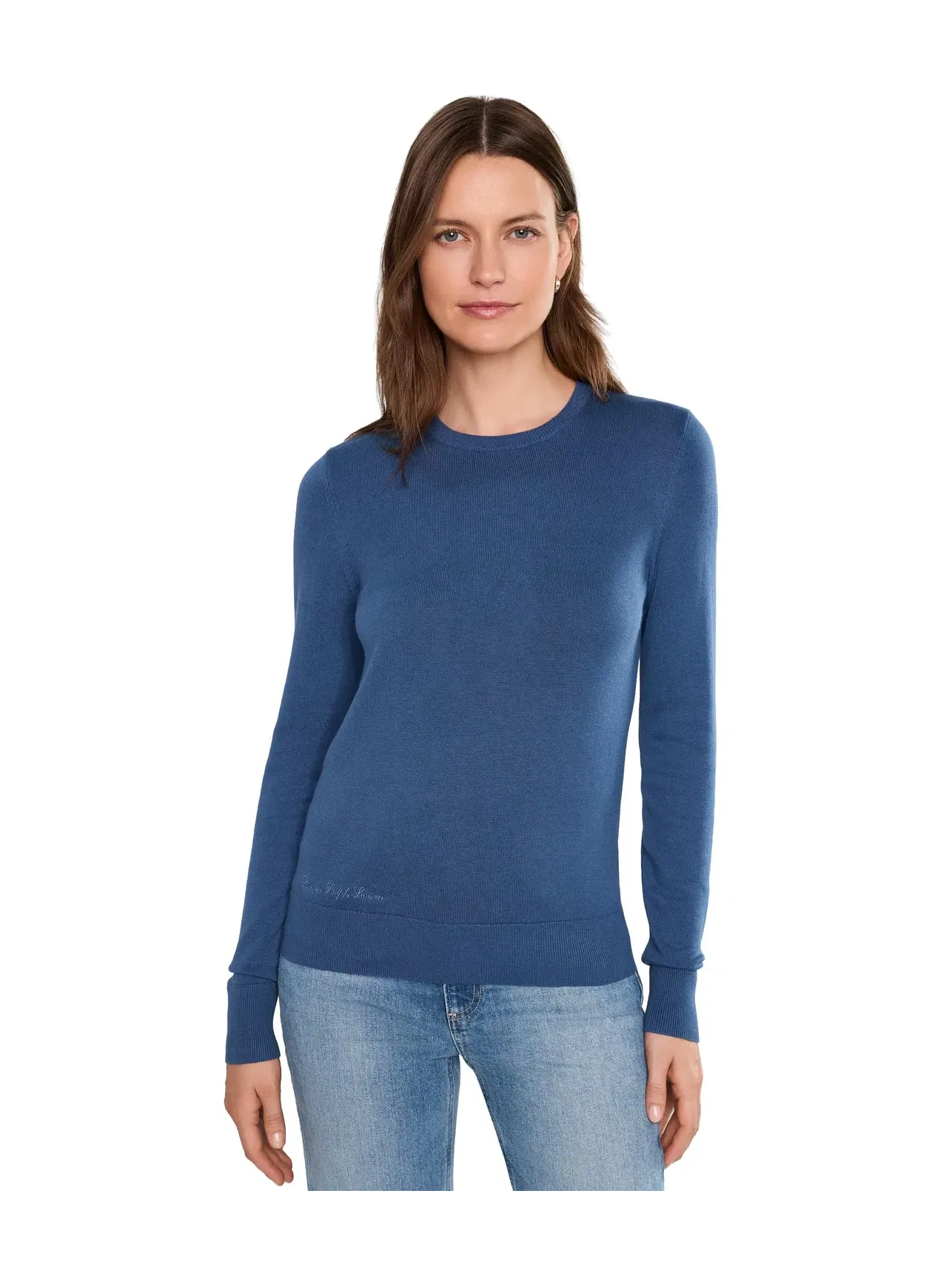 Хлопково-модальный свитер с вышитым логотипом Lauren Ralph Lauren — изображение 1 из 5, синий