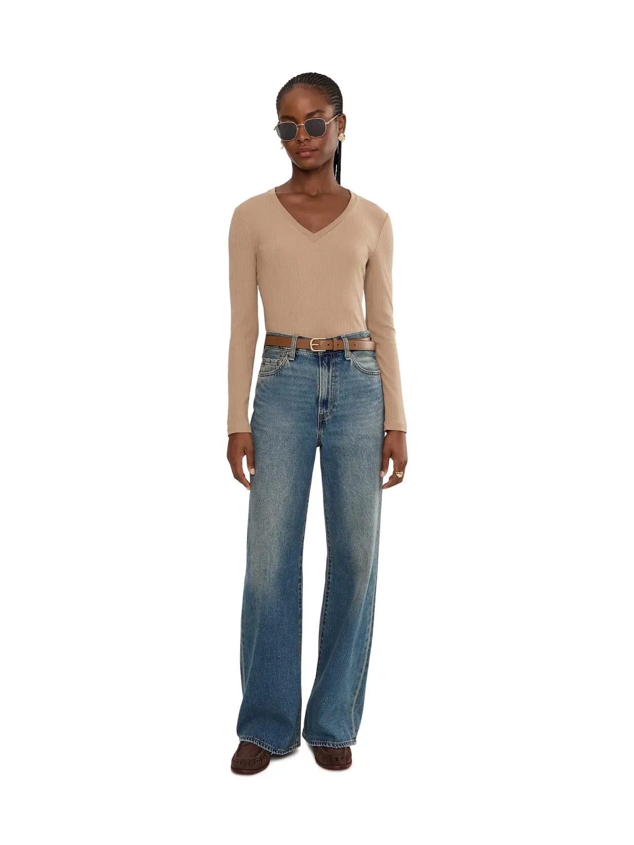Топ с V-образным вырезом и длинным рукавом в рубчик Rib-Knit Long Sleeve V-Neck Top Lauren Ralph Lauren — изображение 2 из 5