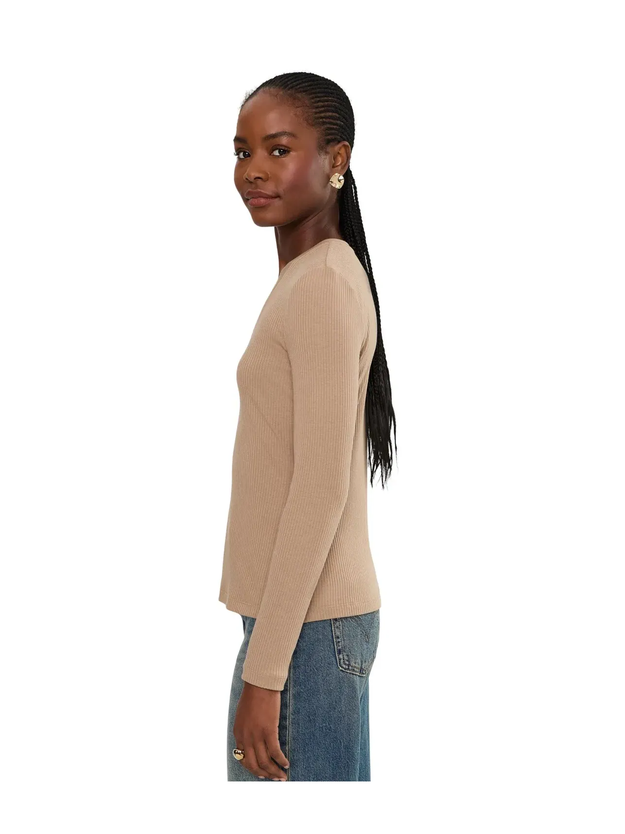 Топ с V-образным вырезом и длинным рукавом в рубчик Rib-Knit Long Sleeve V-Neck Top Lauren Ralph Lauren — изображение 3 из 5