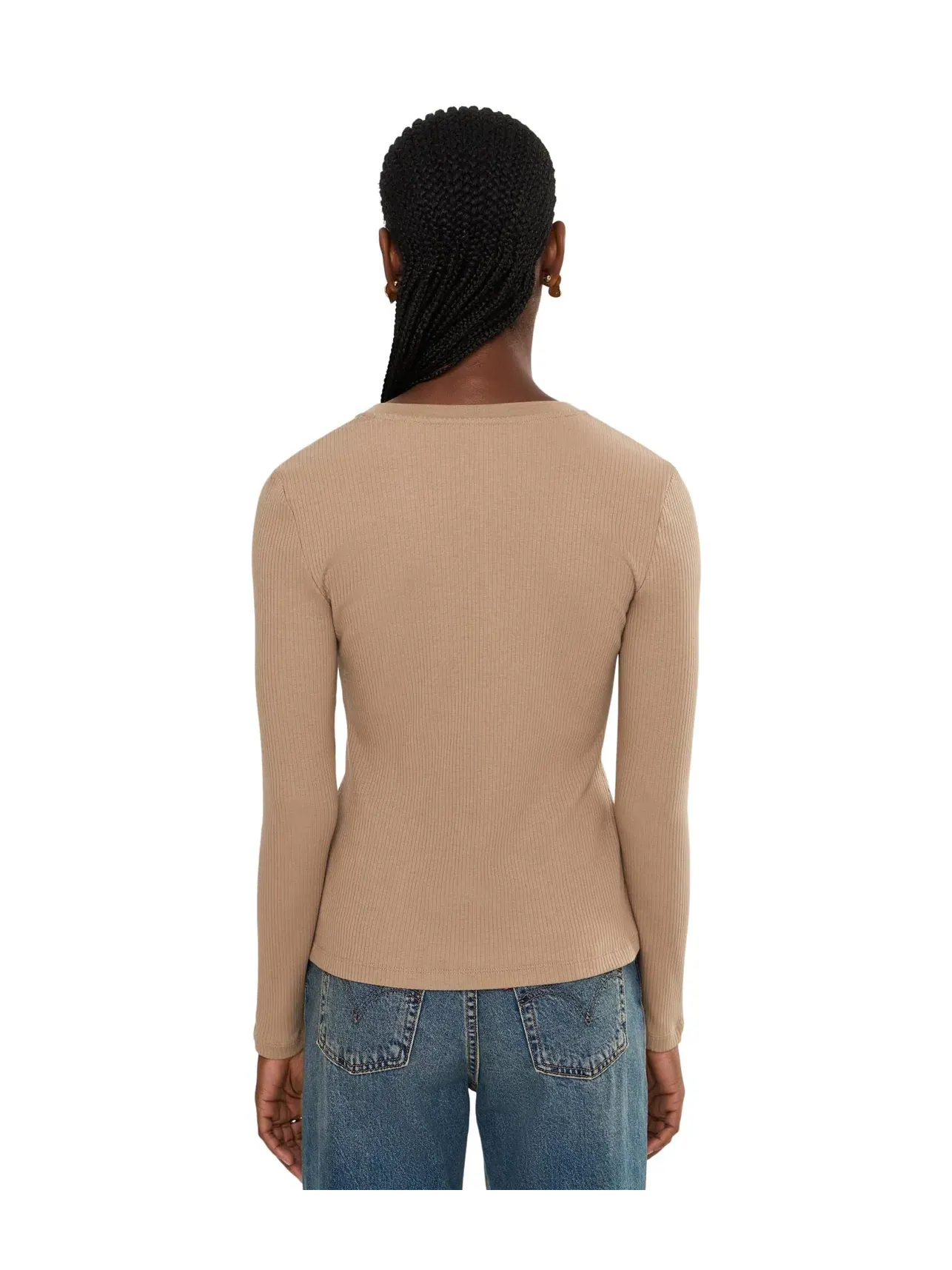 Топ с V-образным вырезом и длинным рукавом в рубчик Rib-Knit Long Sleeve V-Neck Top Lauren Ralph Lauren — изображение 4 из 5