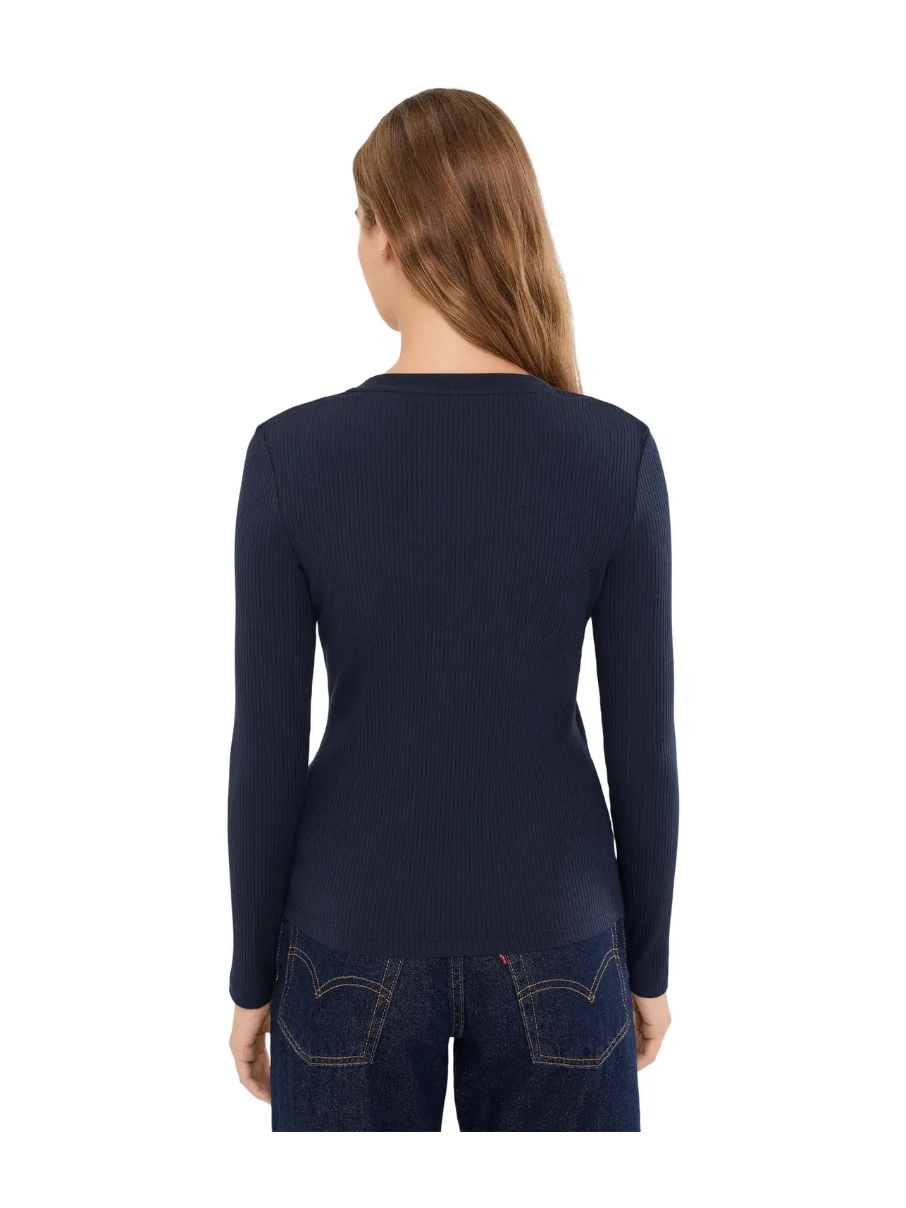 Топ с V-образным вырезом и длинным рукавом в рубчик Rib-Knit Long Sleeve V-Neck Top Lauren Ralph Lauren — изображение 4 из 5