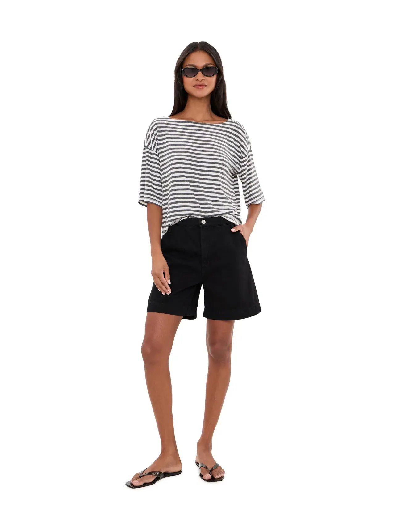 Топ-кроп в полоску с рукавом до локтя Elbow Sleeve Striped Crop Top Mod-O-Doc — изображение 2 из 5