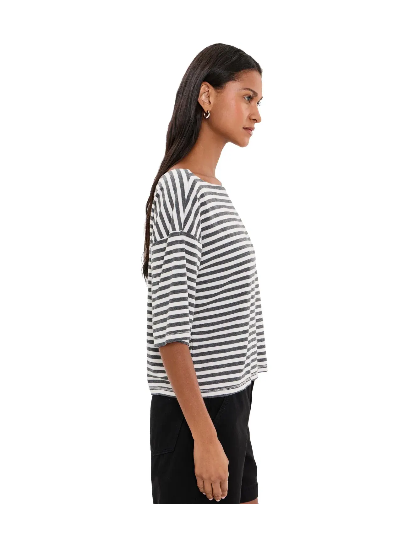 Топ-кроп в полоску с рукавом до локтя Elbow Sleeve Striped Crop Top Mod-O-Doc — изображение 3 из 5