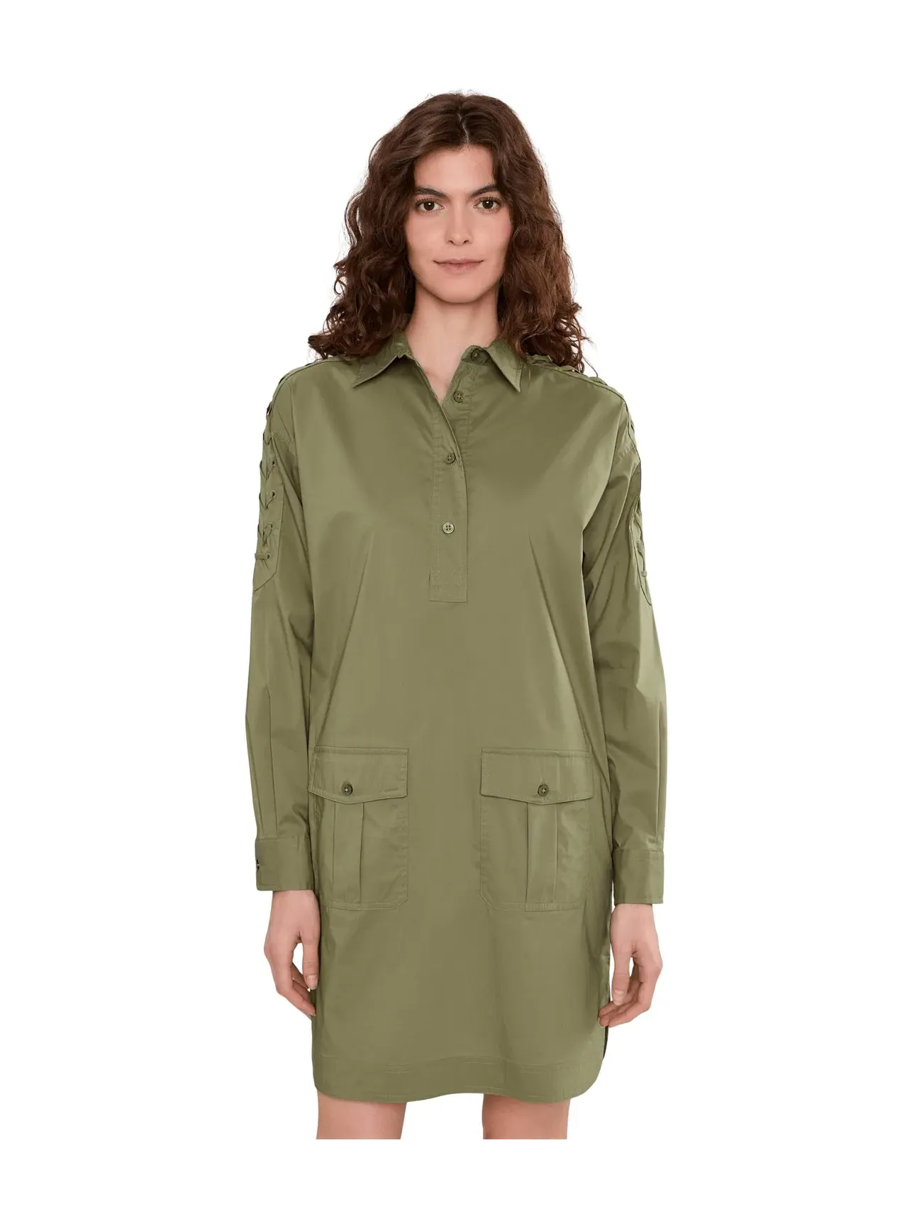 Платье-рубашка из хлопковой смеси со шнуровкой Lauren Ralph Lauren — изображение 1 из 5, агава