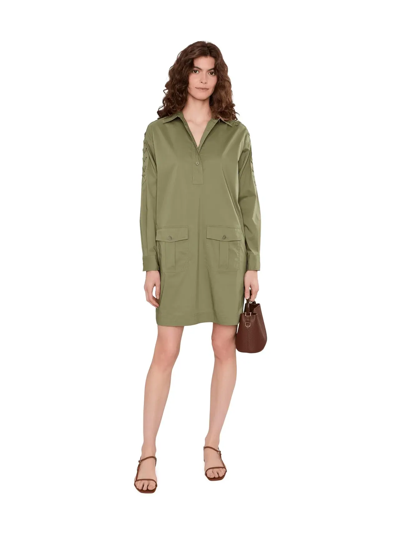 Платье-рубашка из хлопковой смеси со шнуровкой Lauren Ralph Lauren — изображение 2 из 5, агава