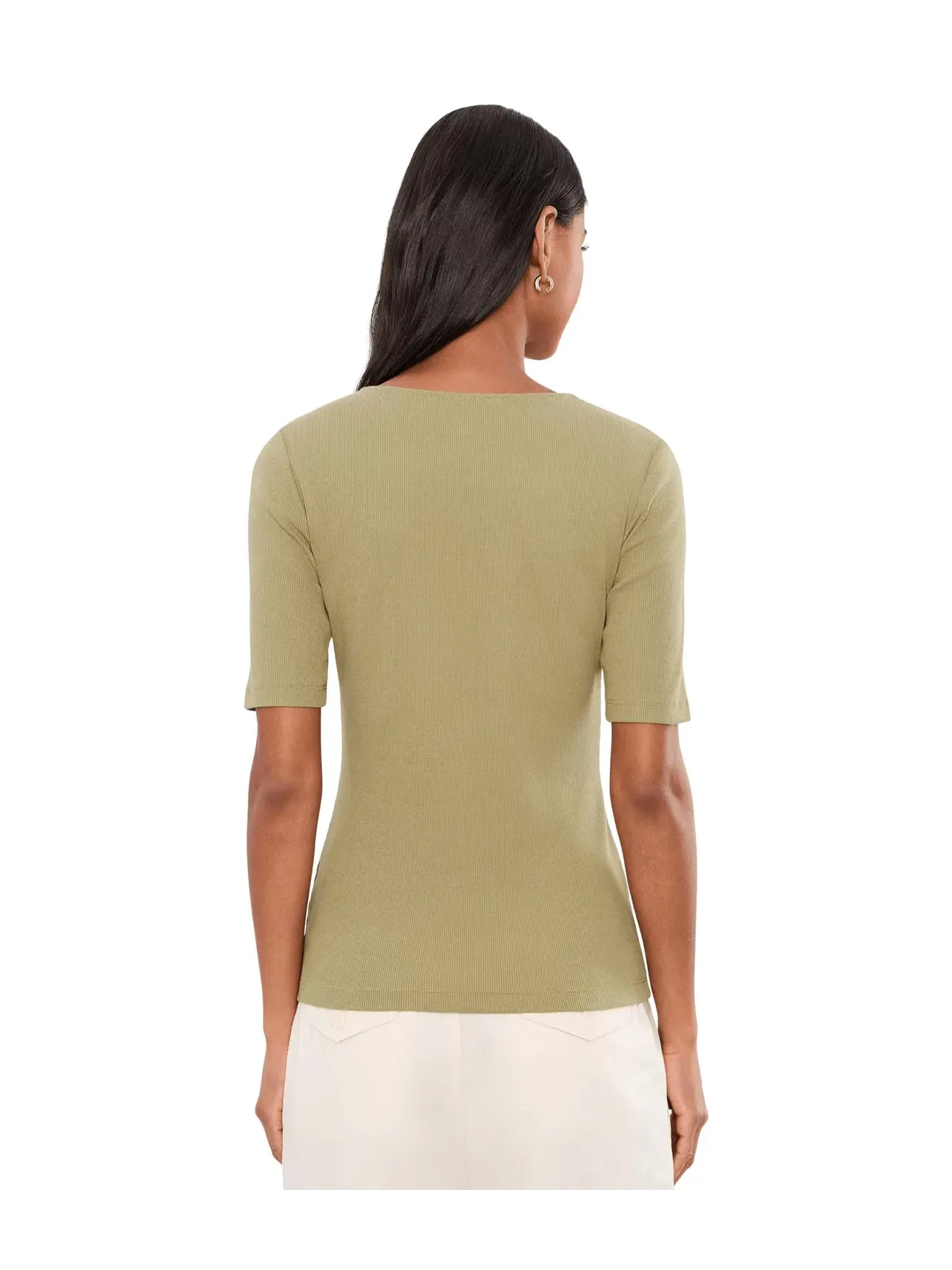 Топ из хлопковой смеси в рубчик с кружевной отделкой Lace-Trim Rib-Knit Cotton-Blend Top Lauren Ralph Lauren, агава