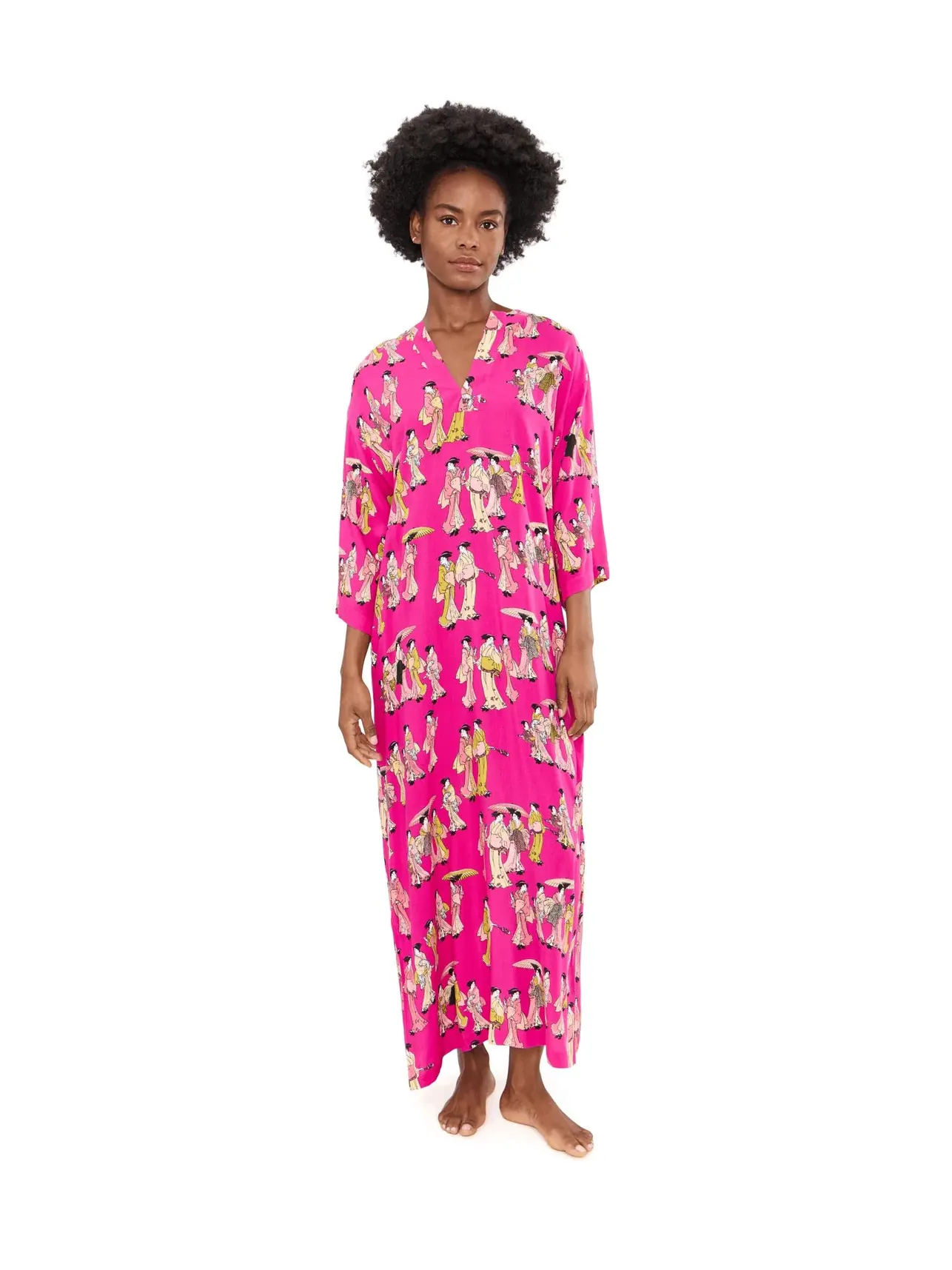 Кафтан Geisha Challis Mandarin N By Natori — изображение 1 из 5, розовый