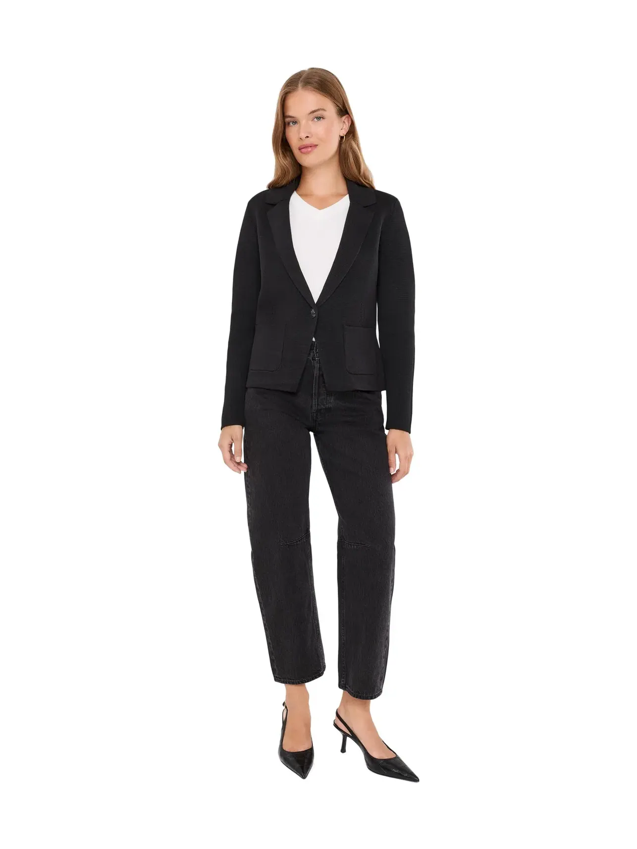 Элегантный вязаный блейзер по фигуре, размер петит Petite Elegant Knit Tailored Blazer Nic+Zoe — изображение 2 из 5, черный