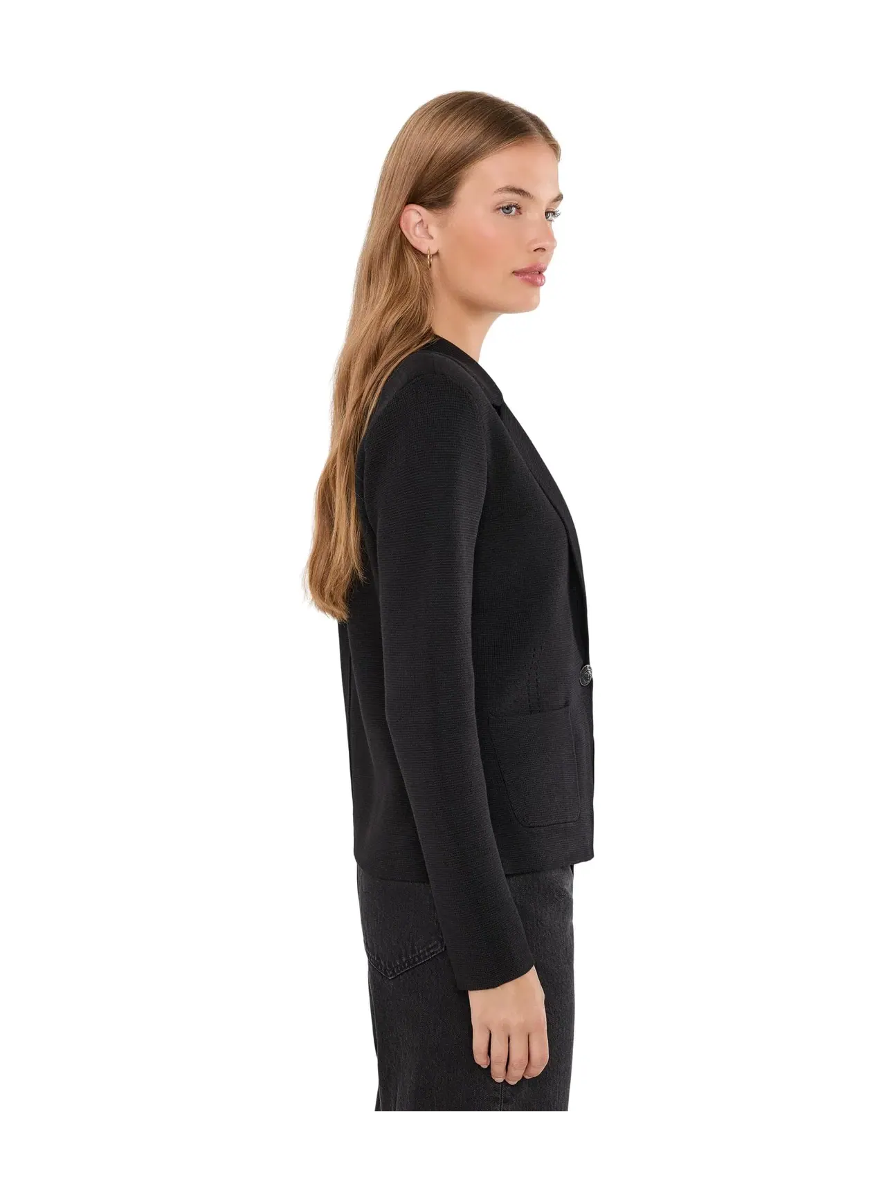 Элегантный вязаный блейзер по фигуре, размер петит Petite Elegant Knit Tailored Blazer Nic+Zoe — изображение 3 из 5, черный
