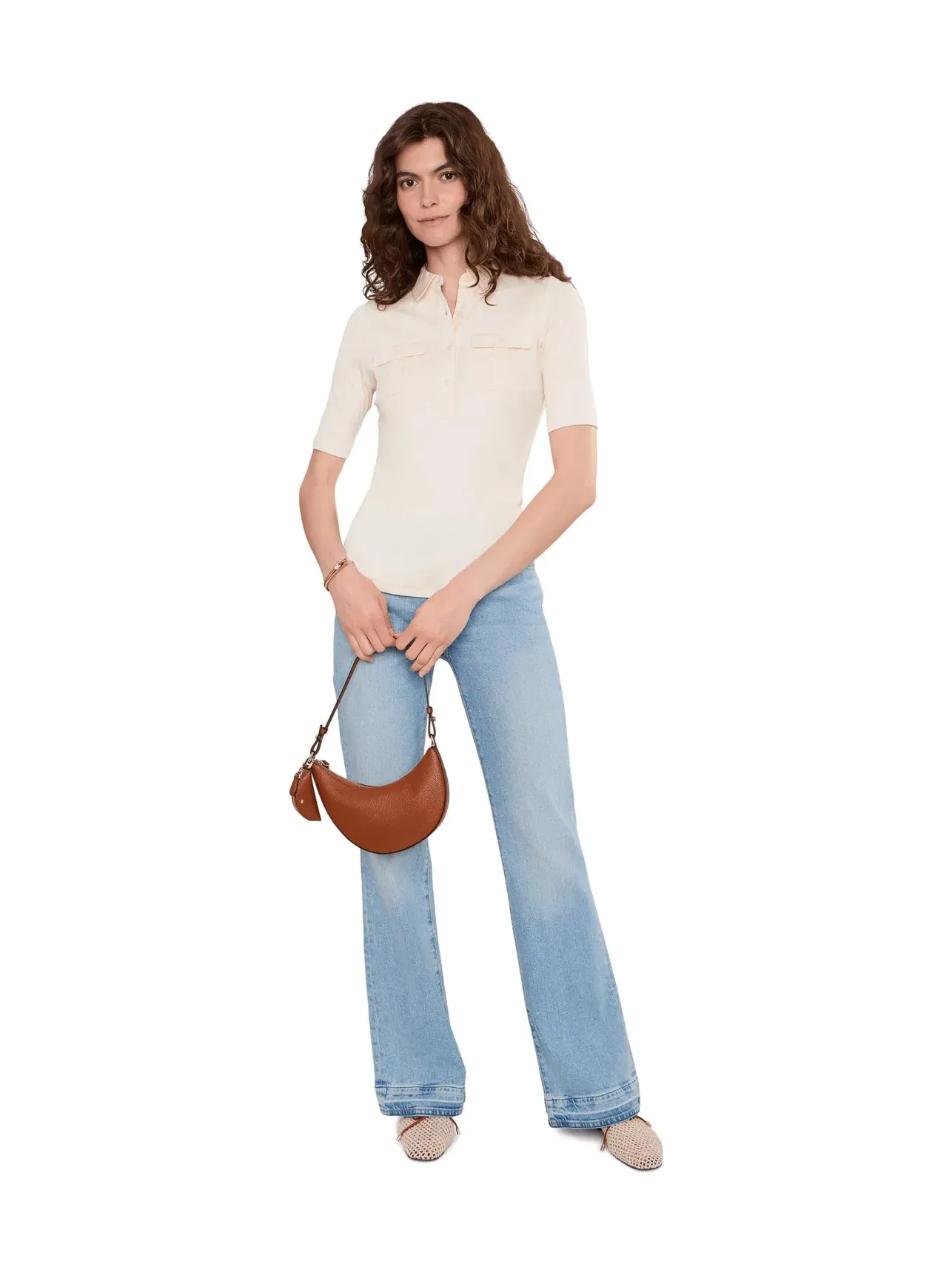 Топ с воротником и рукавом до локтя в рубчик Rib-Knit Elbow-Sleeve Collared Top Lauren Ralph Lauren — изображение 2 из 5
