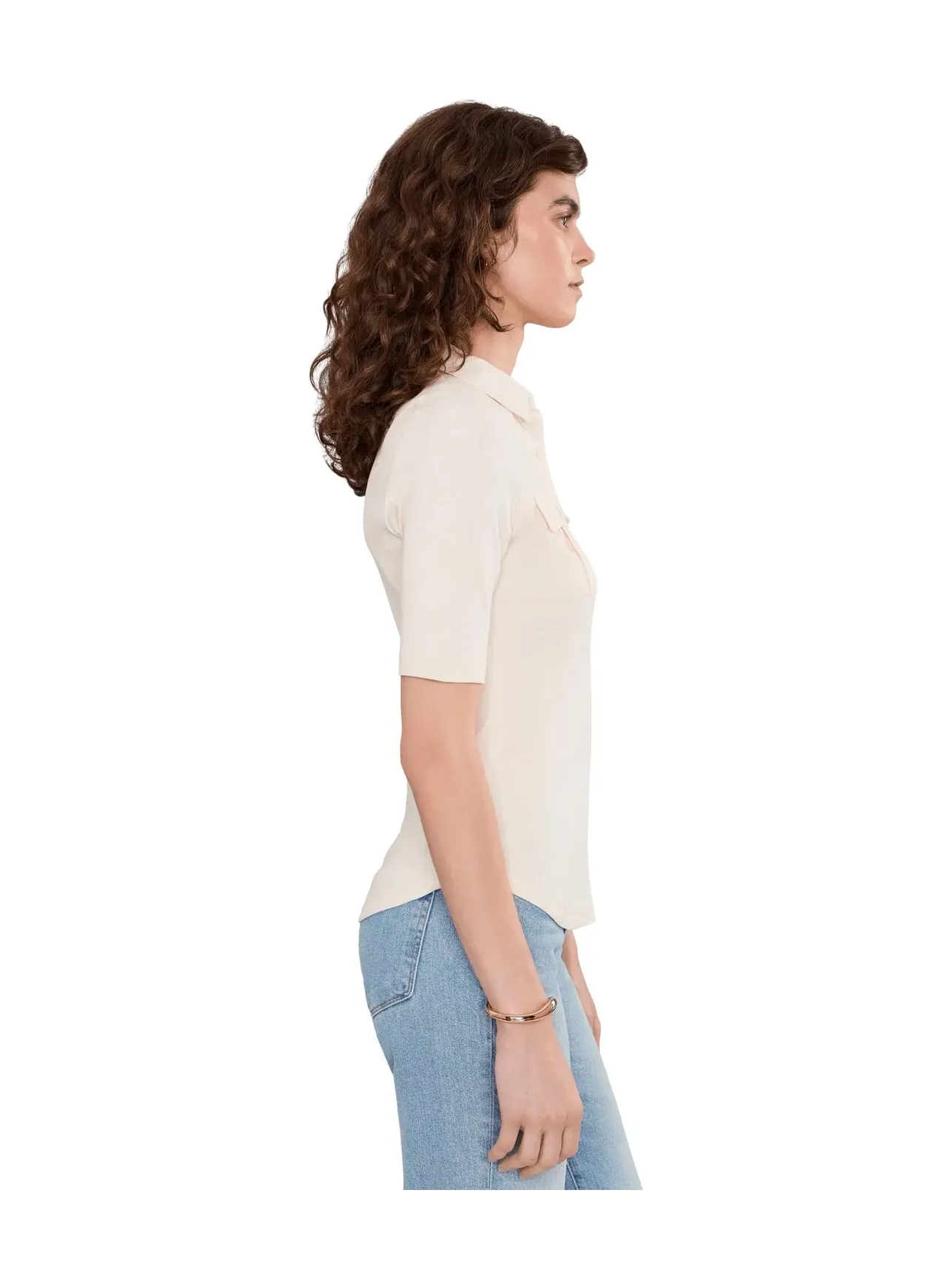 Топ с воротником и рукавом до локтя в рубчик Rib-Knit Elbow-Sleeve Collared Top Lauren Ralph Lauren — изображение 3 из 5