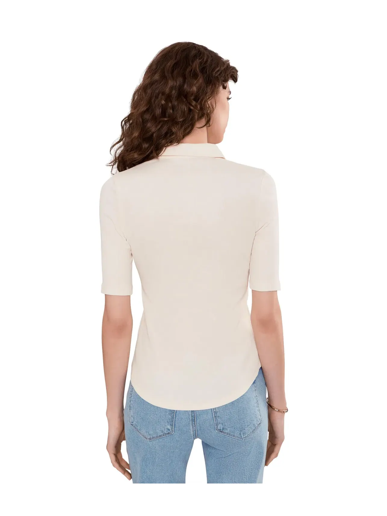 Топ с воротником и рукавом до локтя в рубчик Rib-Knit Elbow-Sleeve Collared Top Lauren Ralph Lauren — изображение 4 из 5