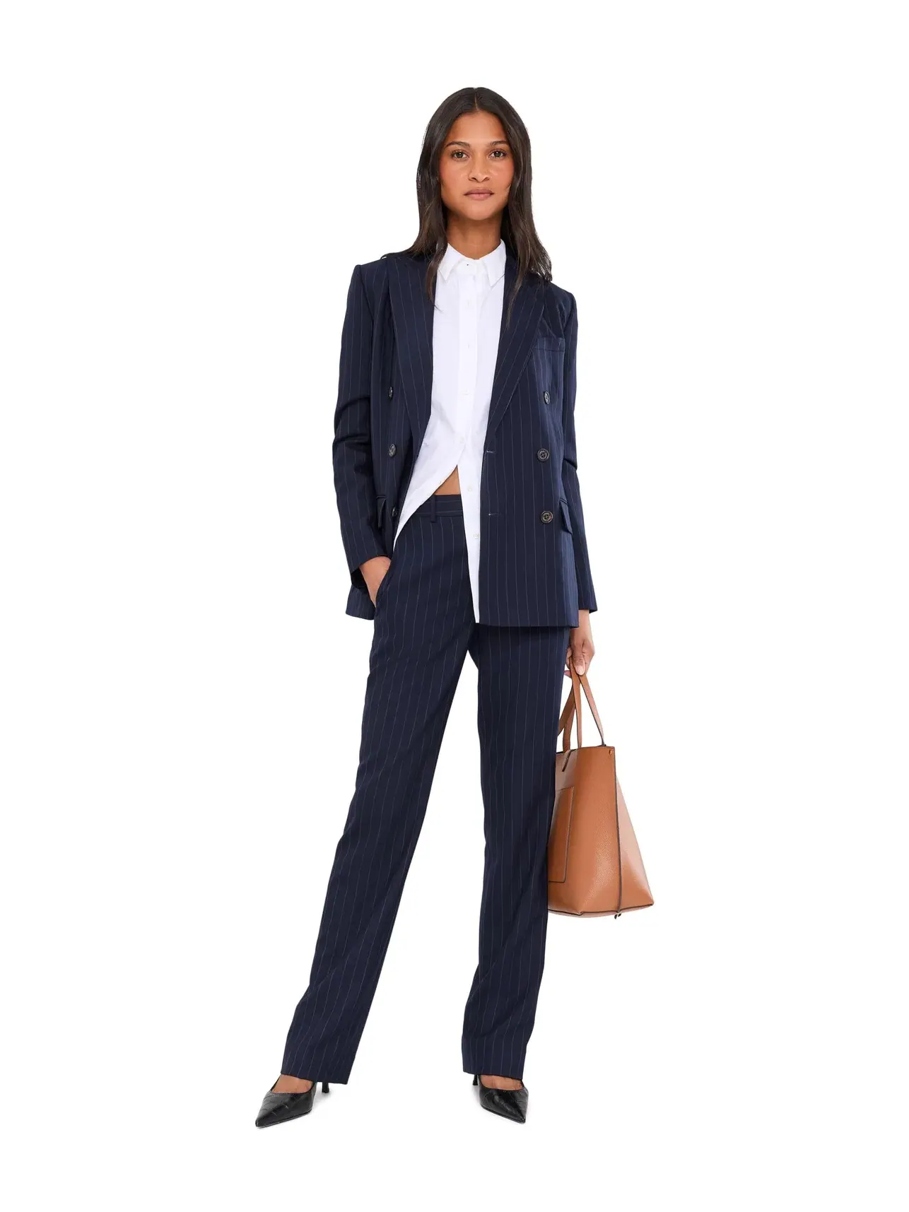 Прямые брюки из шерстяной саржи в тонкую полоску Lauren Ralph Lauren — изображение 2 из 5, темно-синий/кремовый
