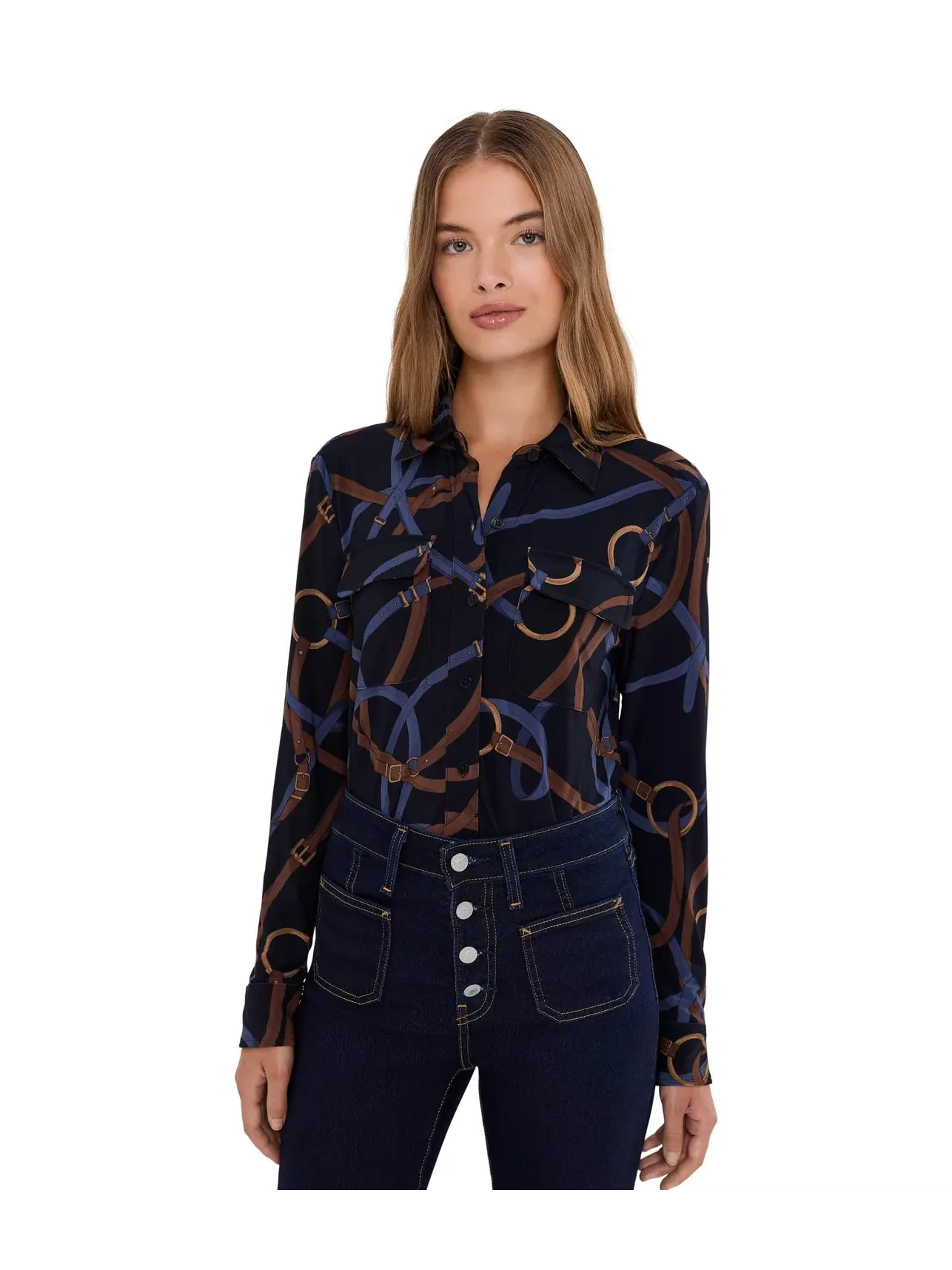 Футболка из эластичного трикотажа с принтом в виде пояса Lauren Ralph Lauren — изображение 1 из 5, темно-синий/мульти