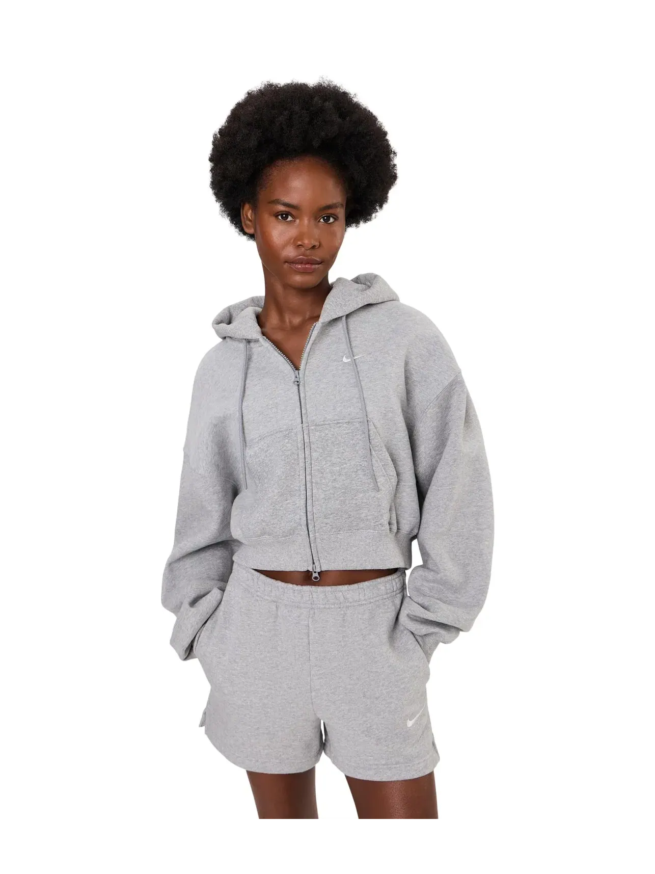 Укороченная толстовка Studio Fleece средней плотности на молнии. Nike — изображение 1 из 5, темный серый