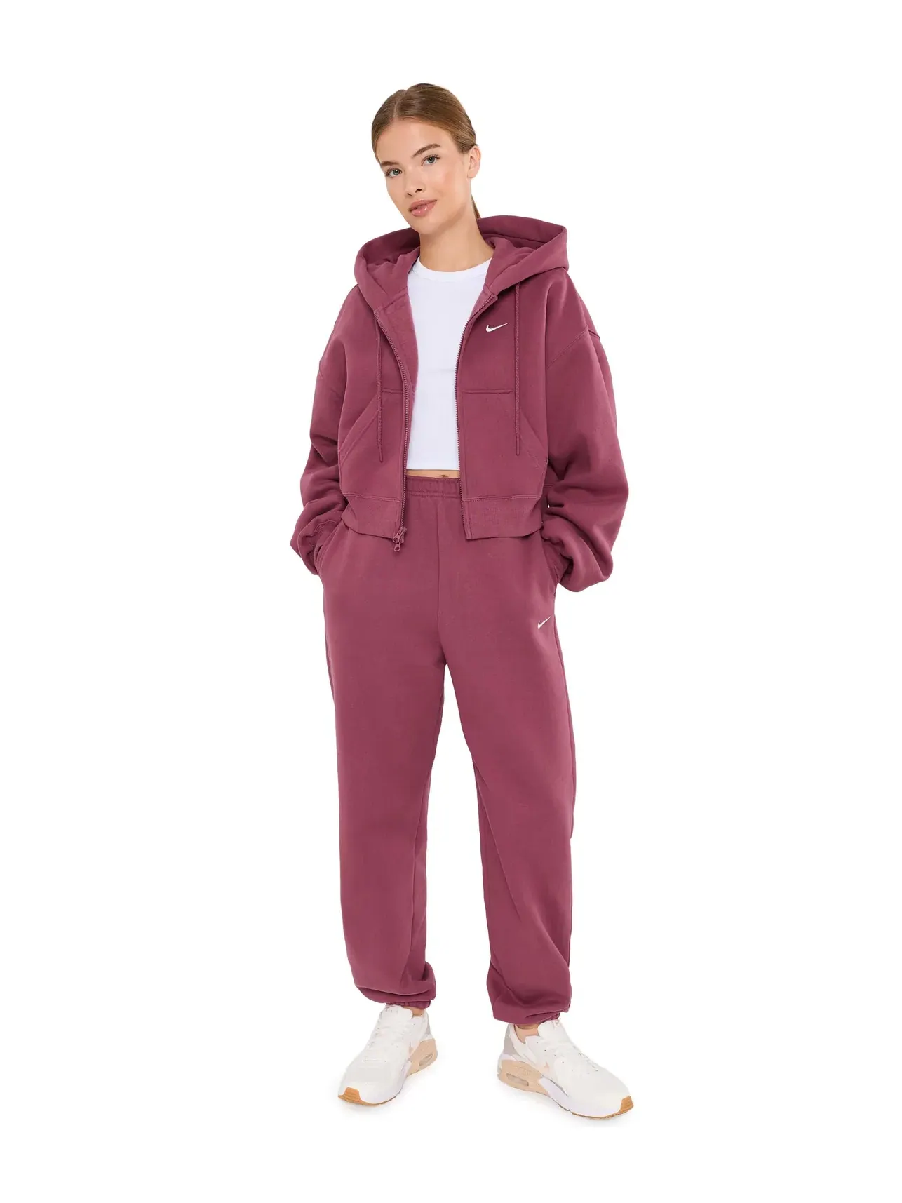 Укороченная толстовка Studio Fleece средней плотности на молнии. Nike — изображение 2 из 5, розовый