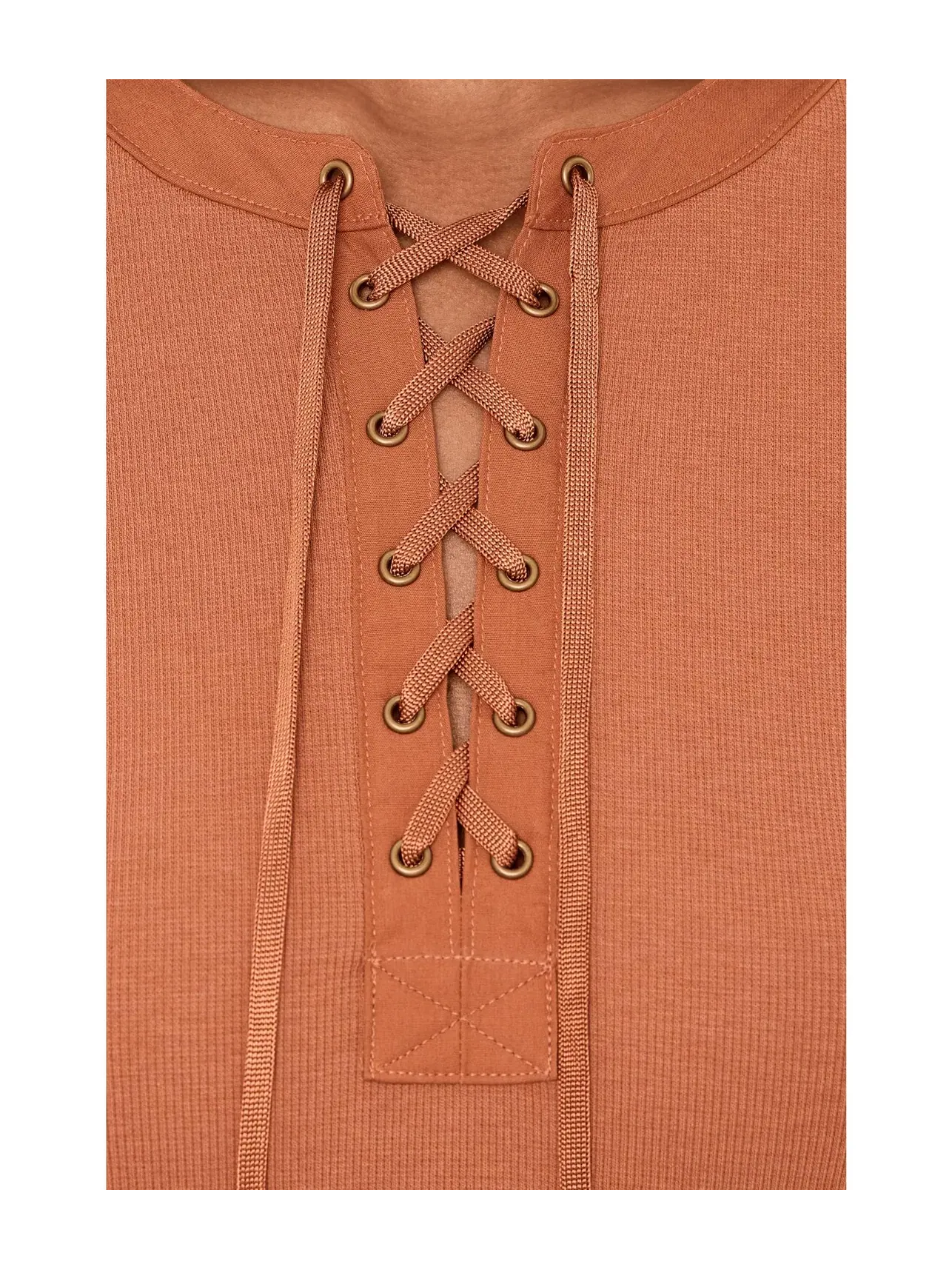 Футболка с рукавами до локтя и ребристой отделкой на шнуровке Lauren Ralph Lauren — изображение 5 из 5, красный