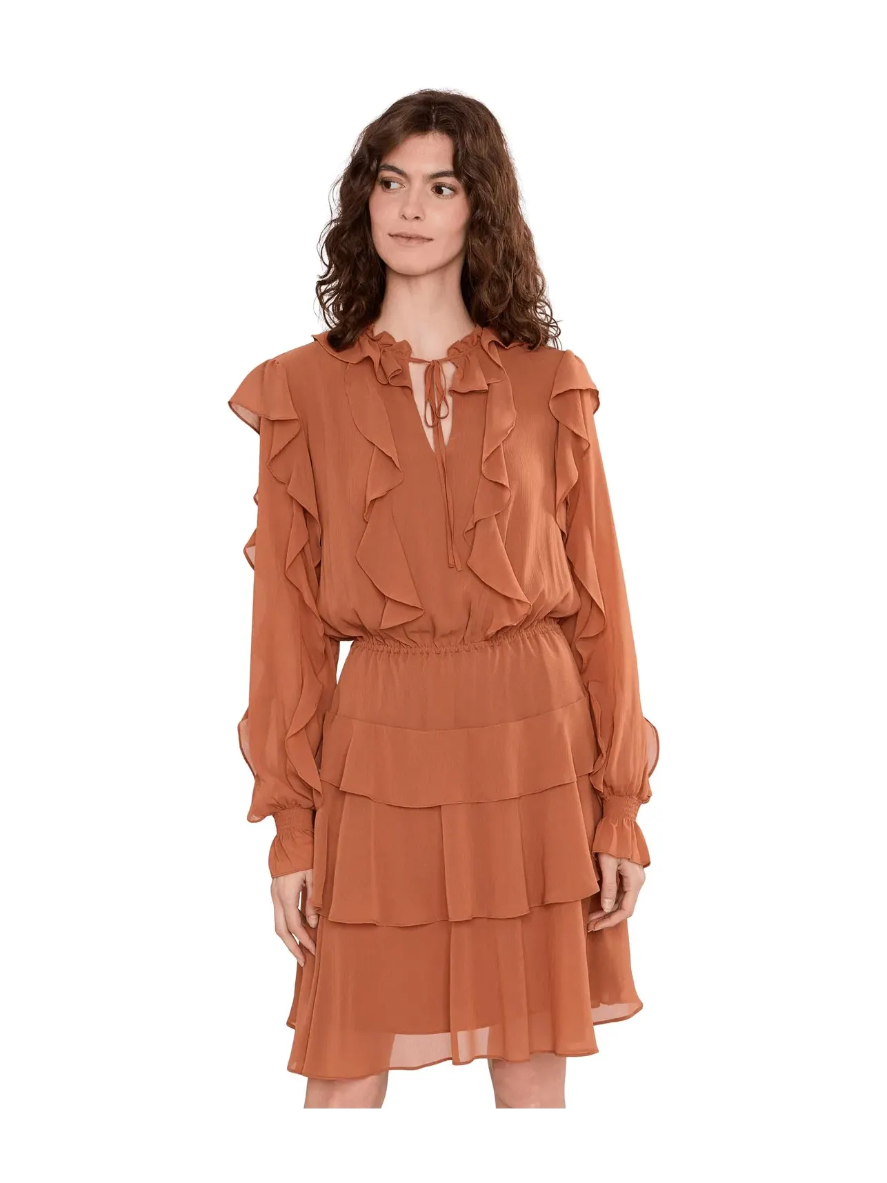 Многоярусное платье из жоржета с оборками Lauren Ralph Lauren — изображение 1 из 5, красный