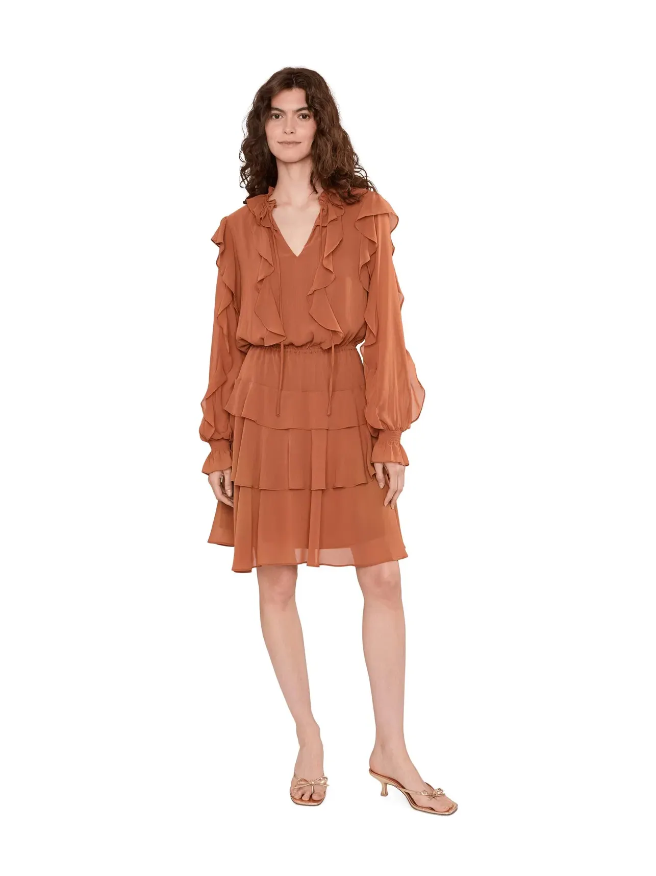 Многоярусное платье из жоржета с оборками Lauren Ralph Lauren — изображение 2 из 5, красный