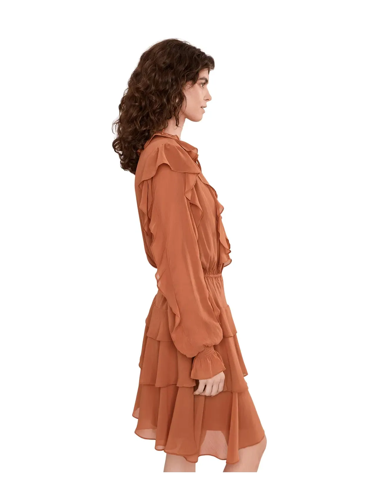 Многоярусное платье из жоржета с оборками Lauren Ralph Lauren — изображение 3 из 5, красный