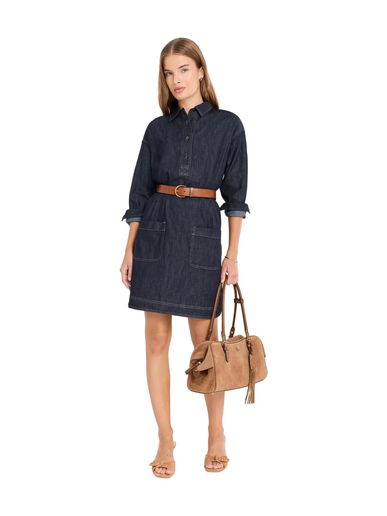 Платье-рубашка из денима для невысоких девушек Lauren Ralph Lauren — изображение 2 из 5, красный
