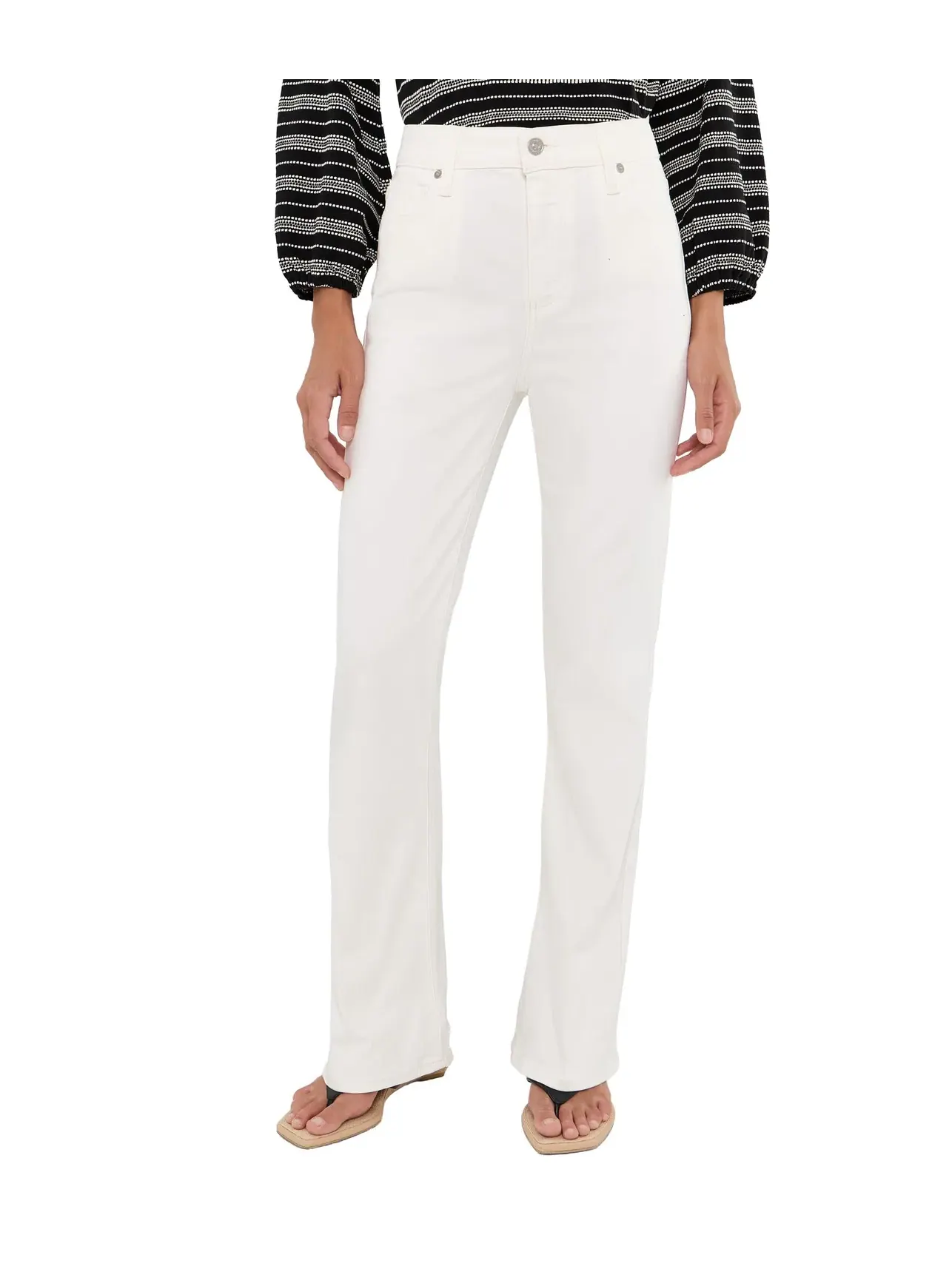 Джинсы с завышенной посадкой Petite High-Rise Laurel Canyon in Tonal Ecru Paige — изображение 1 из 5, экрю