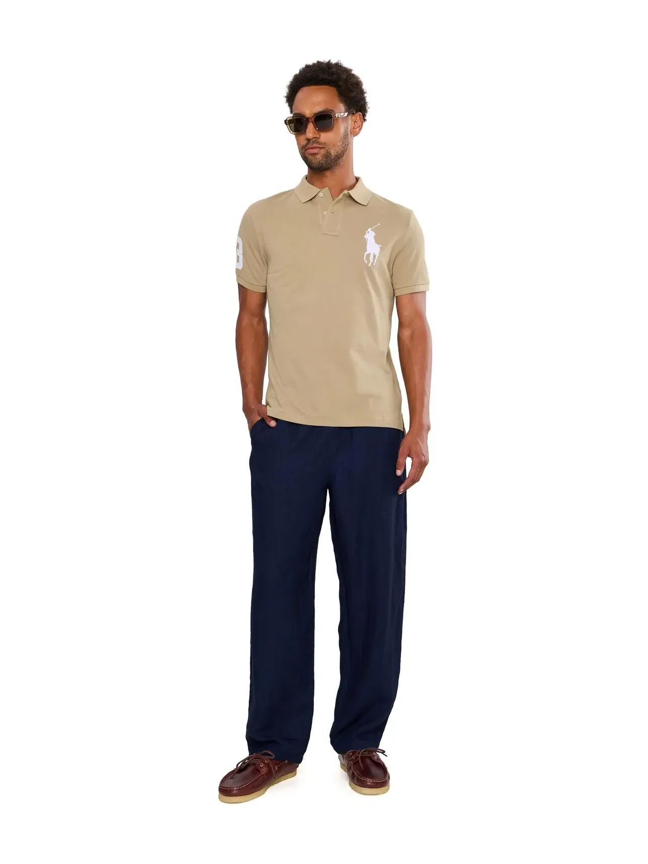 Поло-рубашка Big Pony из сетчатой ткани Polo Ralph Lauren — изображение 2 из 5, бежевый/белый