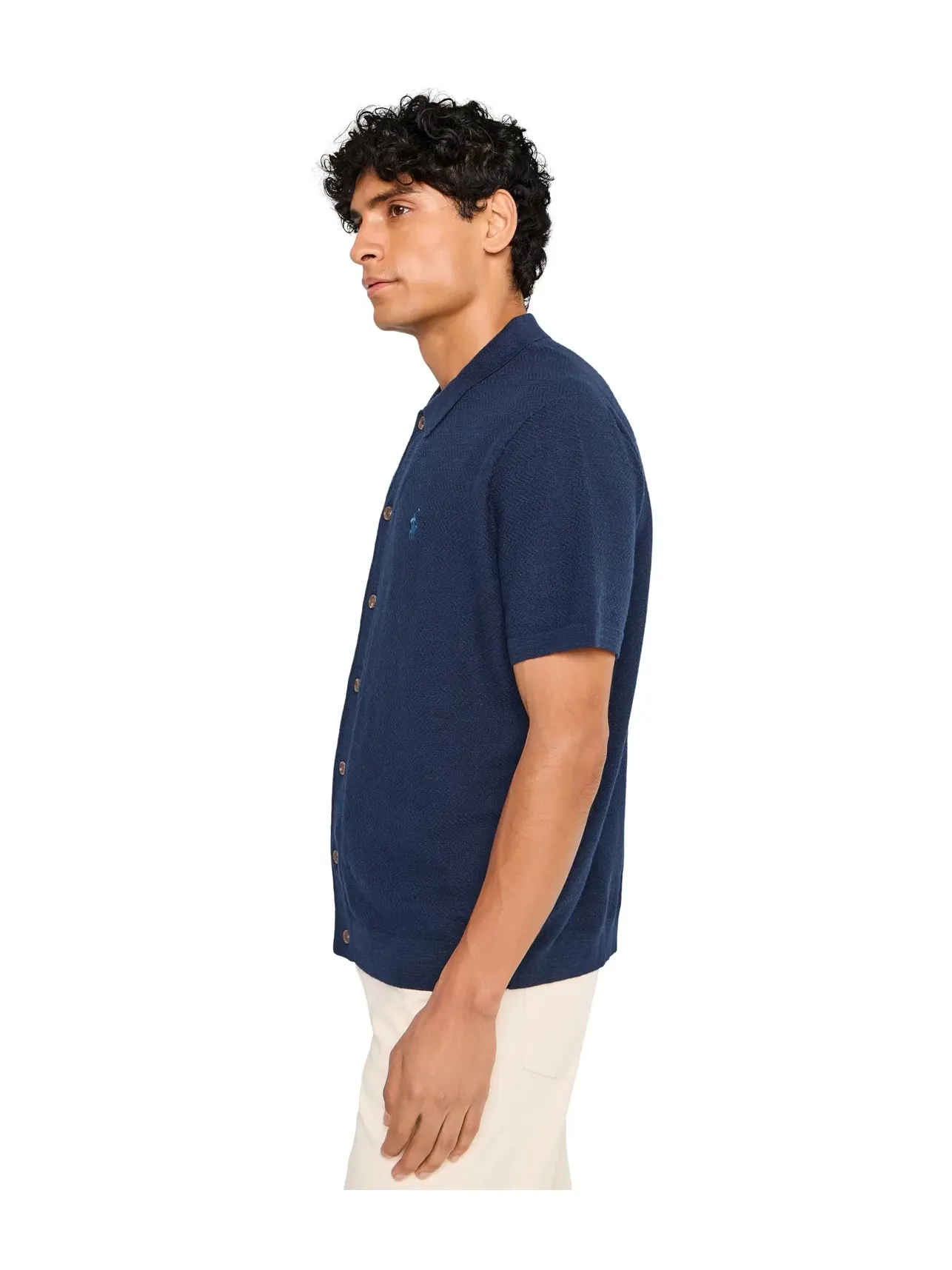 Кардиган с коротким рукавом из хлопка и льна Polo Ralph Lauren — изображение 3 из 5, яркий темно-синий