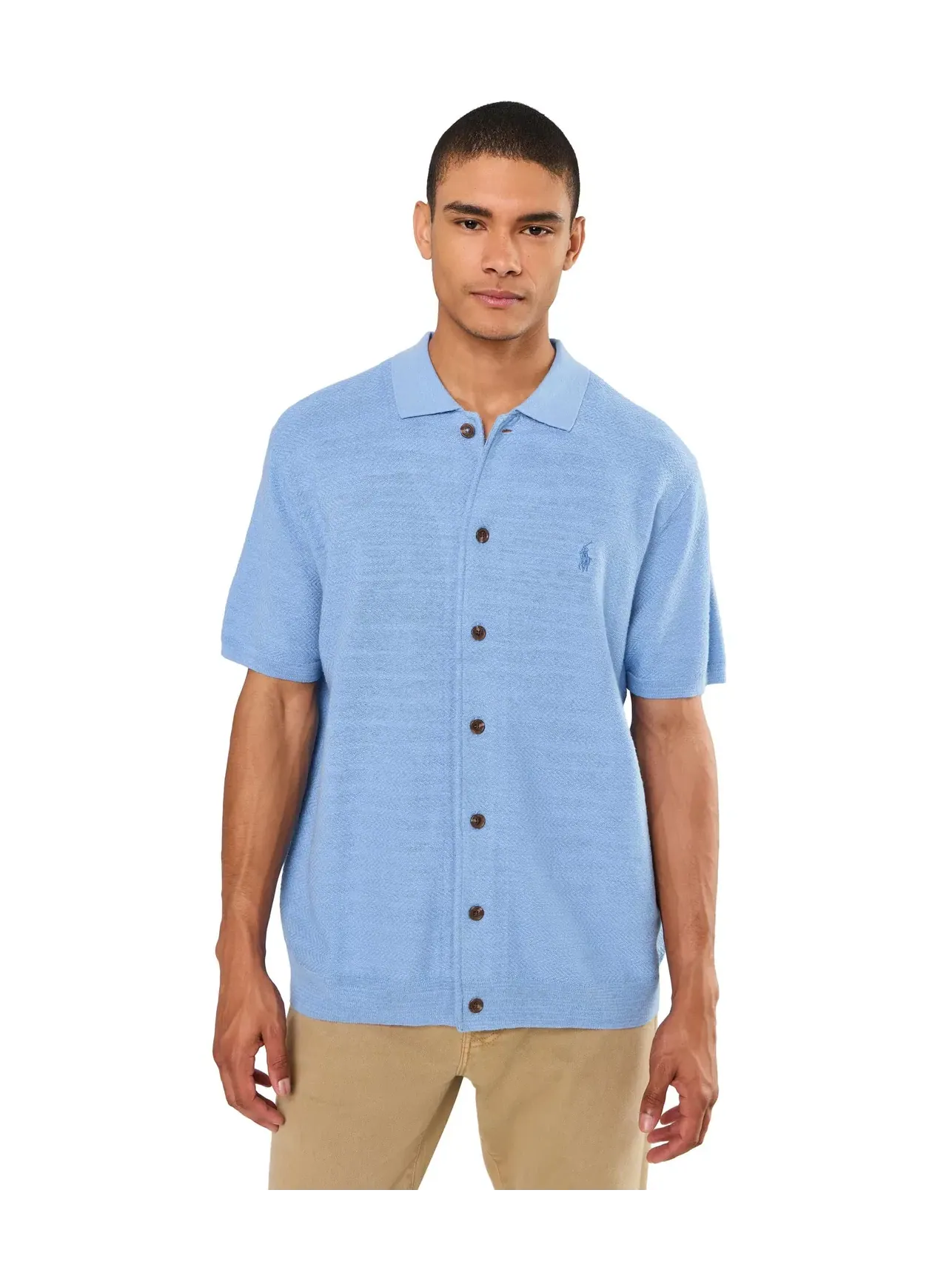 Кардиган с коротким рукавом из хлопка и льна Polo Ralph Lauren — изображение 1 из 5, синий