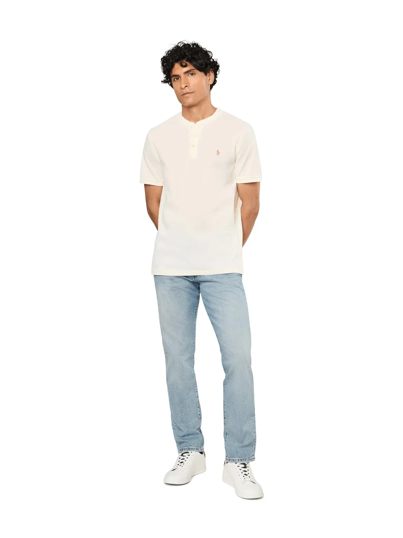 Легкая сетчатая рубашка-поло из тонкой ткани Polo Ralph Lauren — изображение 2 из 5, бледный кремовый