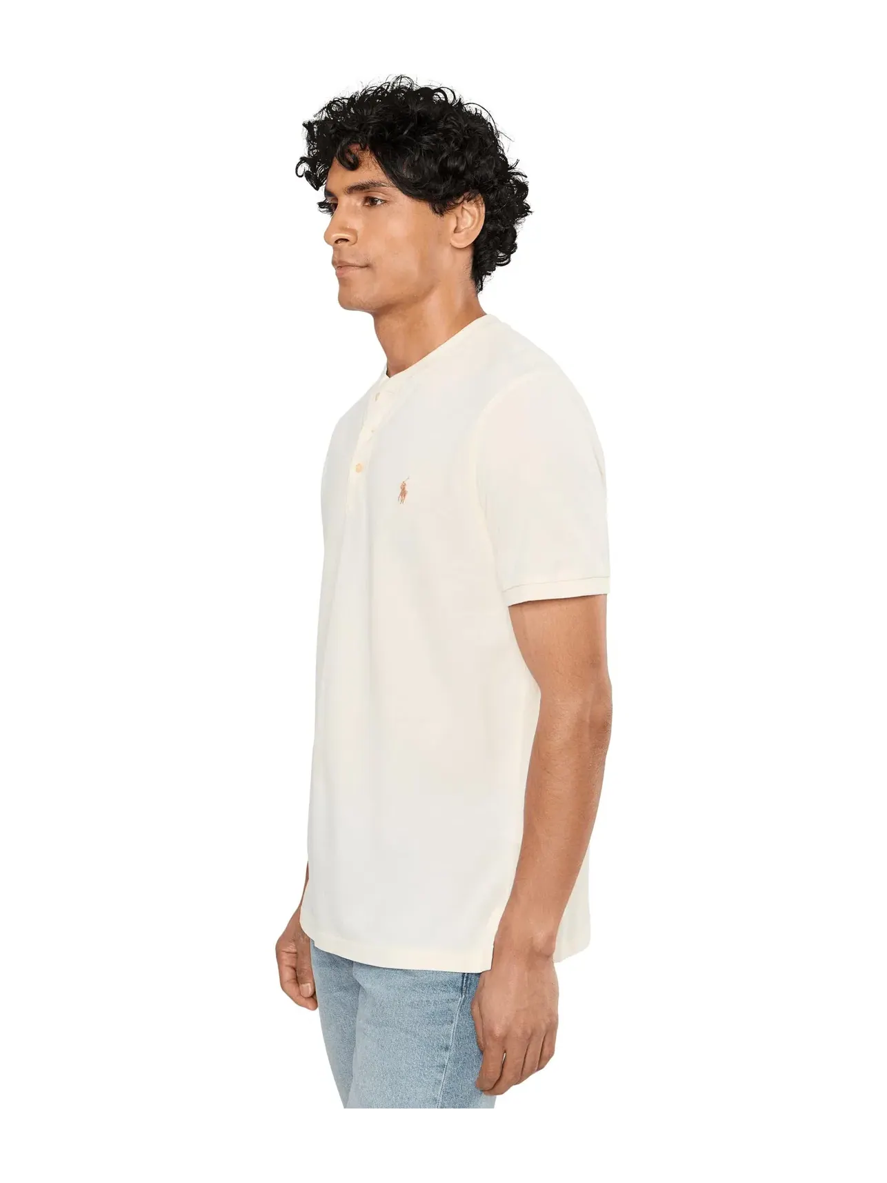 Легкая сетчатая рубашка-поло из тонкой ткани Polo Ralph Lauren — изображение 3 из 5, бледный кремовый