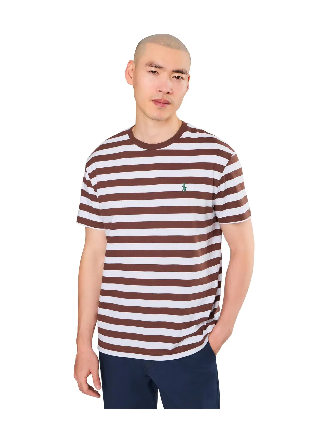 Футболка с коротким рукавом в полоску и круглым вырезом Polo Ralph Lauren — изображение 1 из 5, коричневый/белый