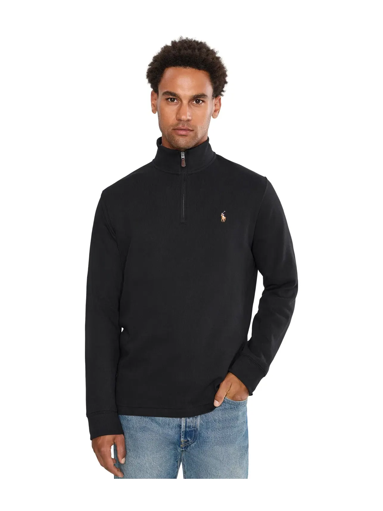 Пуловер Estate-Rib с застежкой-молнией на четверть длины Polo Ralph Lauren — изображение 1 из 5, черный