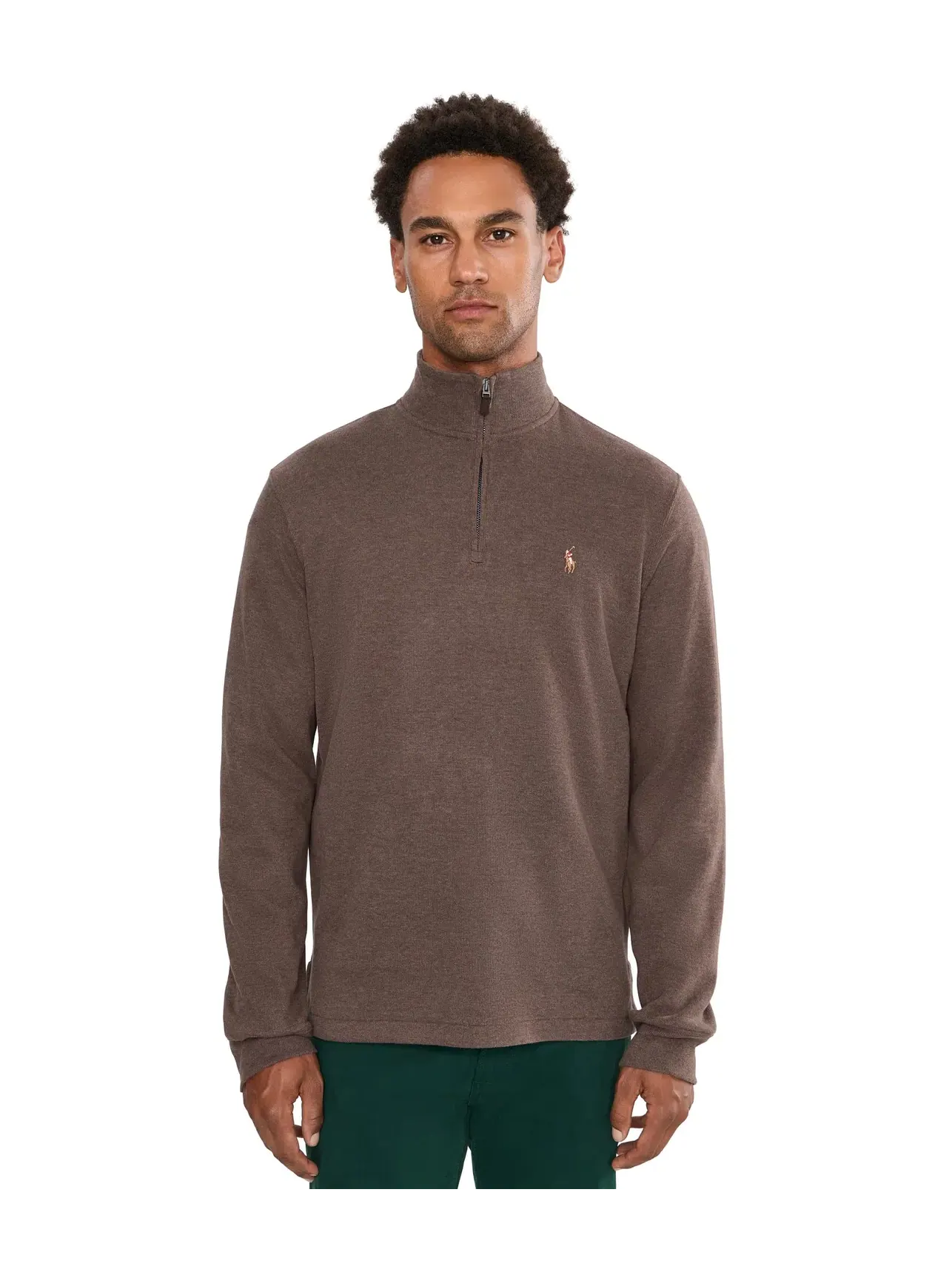 Пуловер Estate-Rib с застежкой-молнией на четверть длины Polo Ralph Lauren — изображение 1 из 5, коричневый