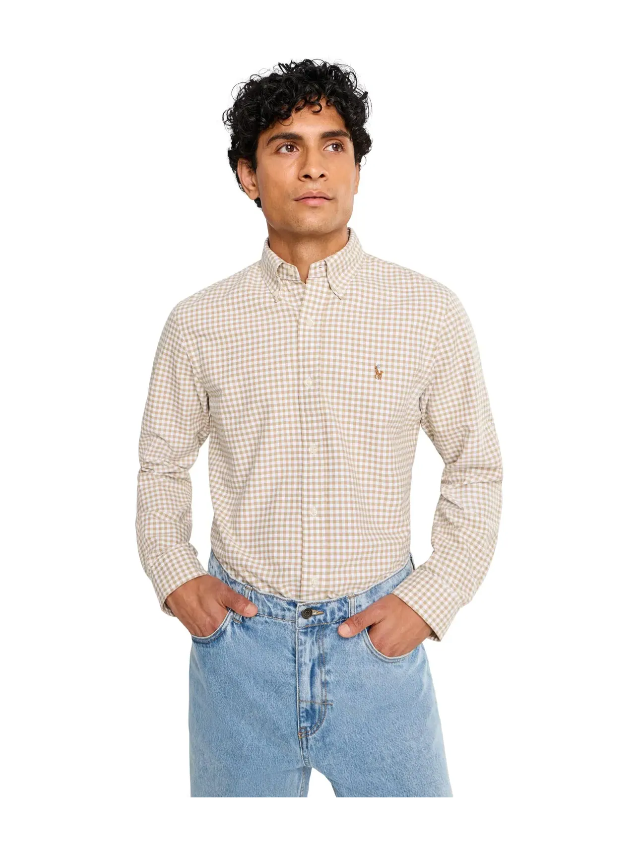 Оксфордская рубашка в клетку, индивидуальный крой Custom Fit Gingham Oxford Polo Ralph Lauren — изображение 1 из 5