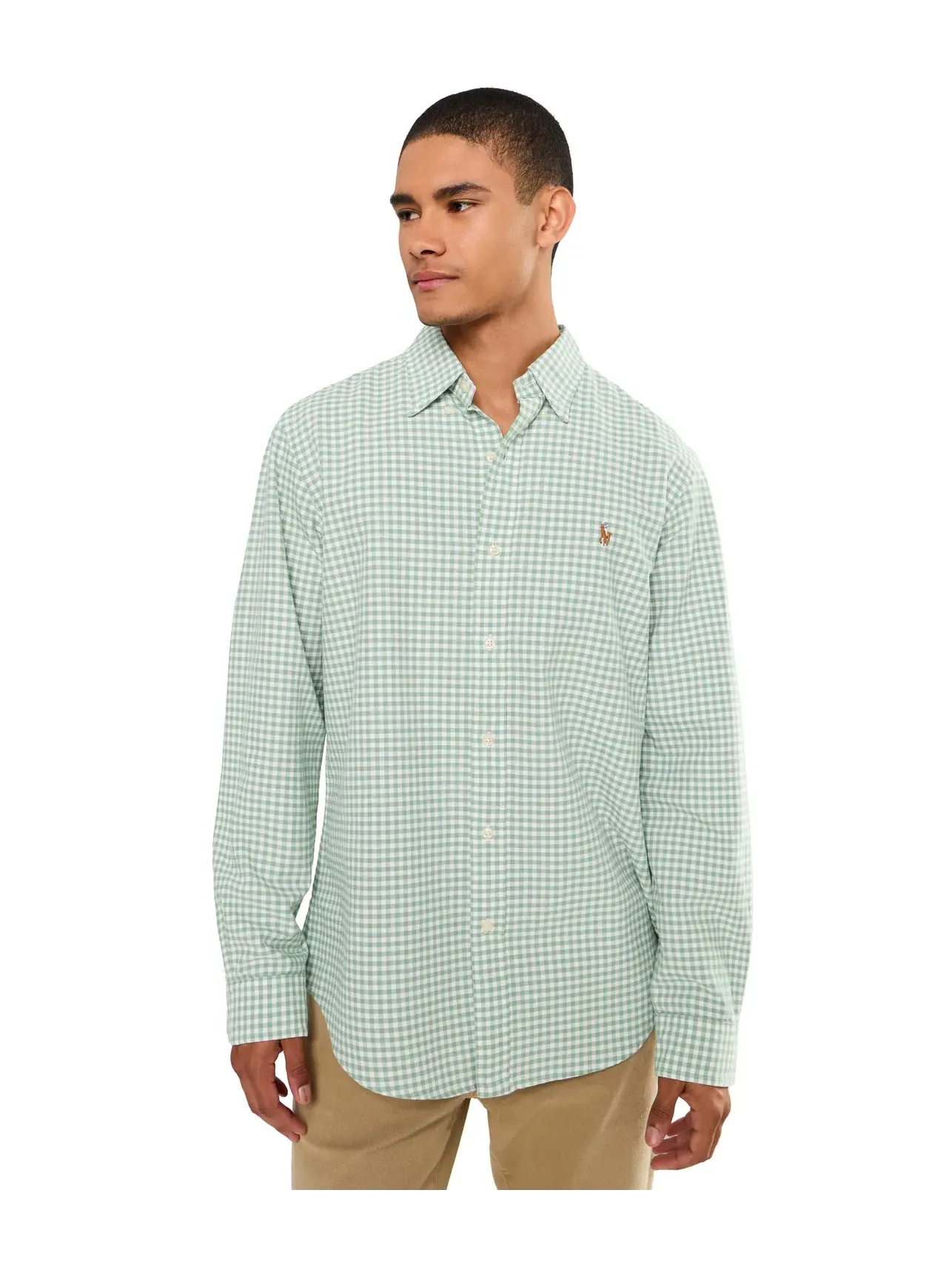 Оксфордская рубашка в клетку, индивидуальный крой Custom Fit Gingham Oxford Polo Ralph Lauren — изображение 1 из 5, белый